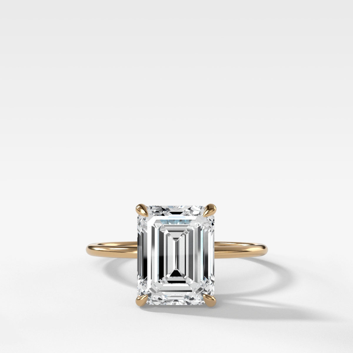 14K White Gold Emerald Cut Side Stone Diamond Engagement Ring