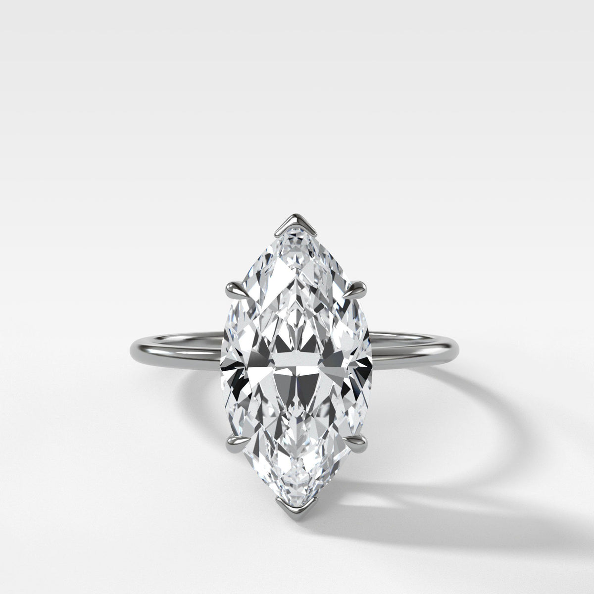 Thin + Simple Solitaire With Marquise Cut by Good Stone in White Gold