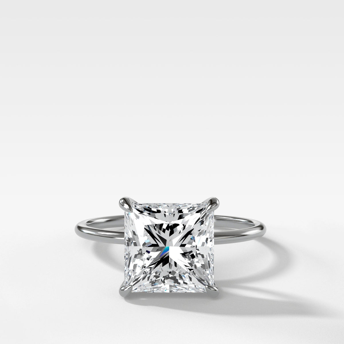 Thin + Simple Solitaire With Princess Cut by Good Stone in White Gold