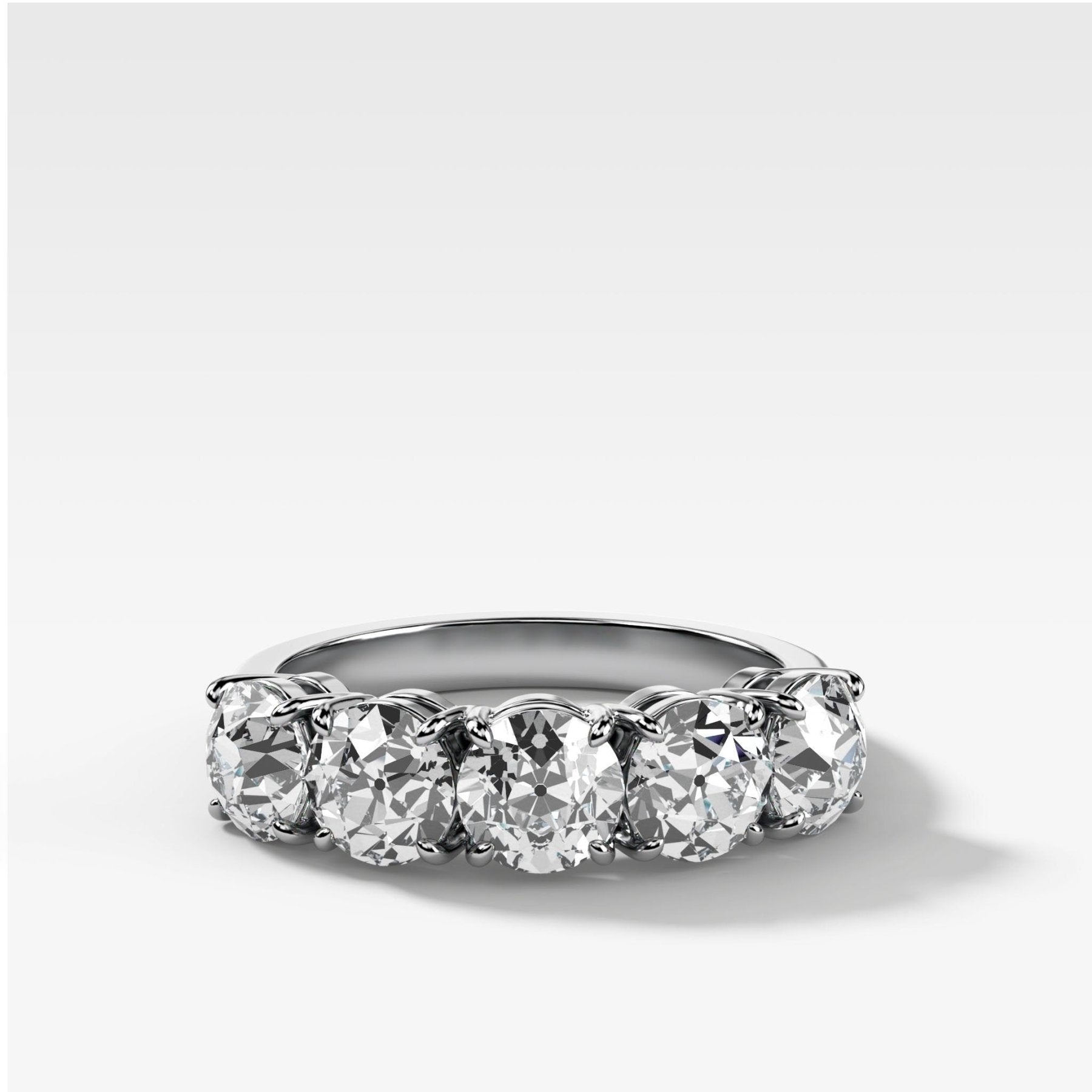 Five Stone Claw Set Diamond Wedding Band with Old Euro Cuts - GOODSTONE