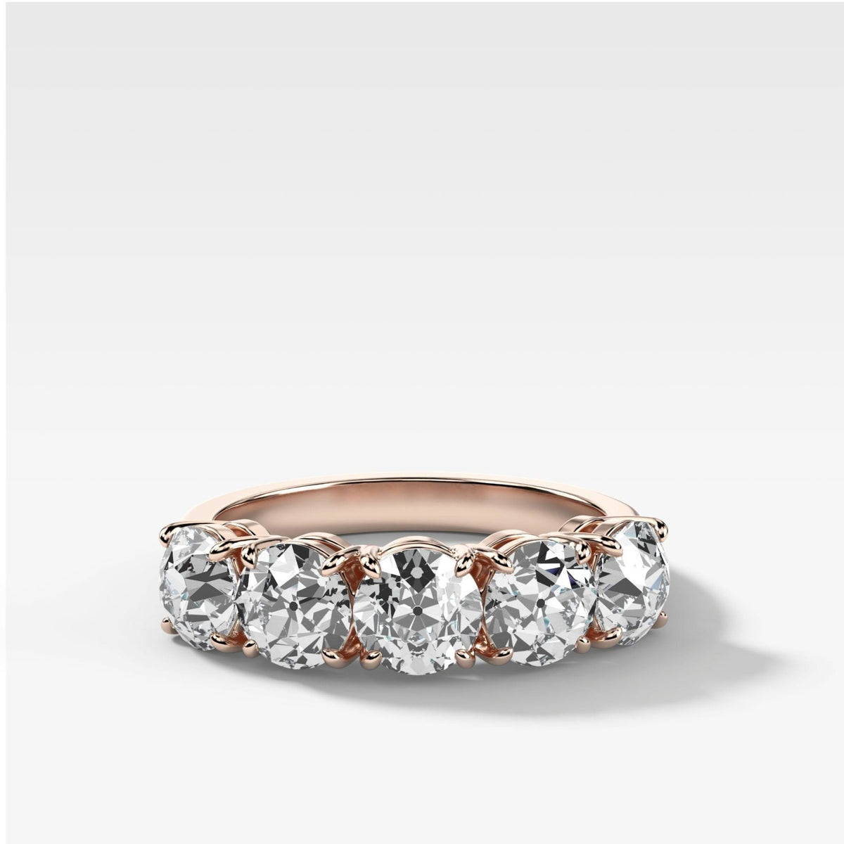 Five Stone Claw Set Diamond Wedding Band with Old Euro Cuts - GOODSTONE