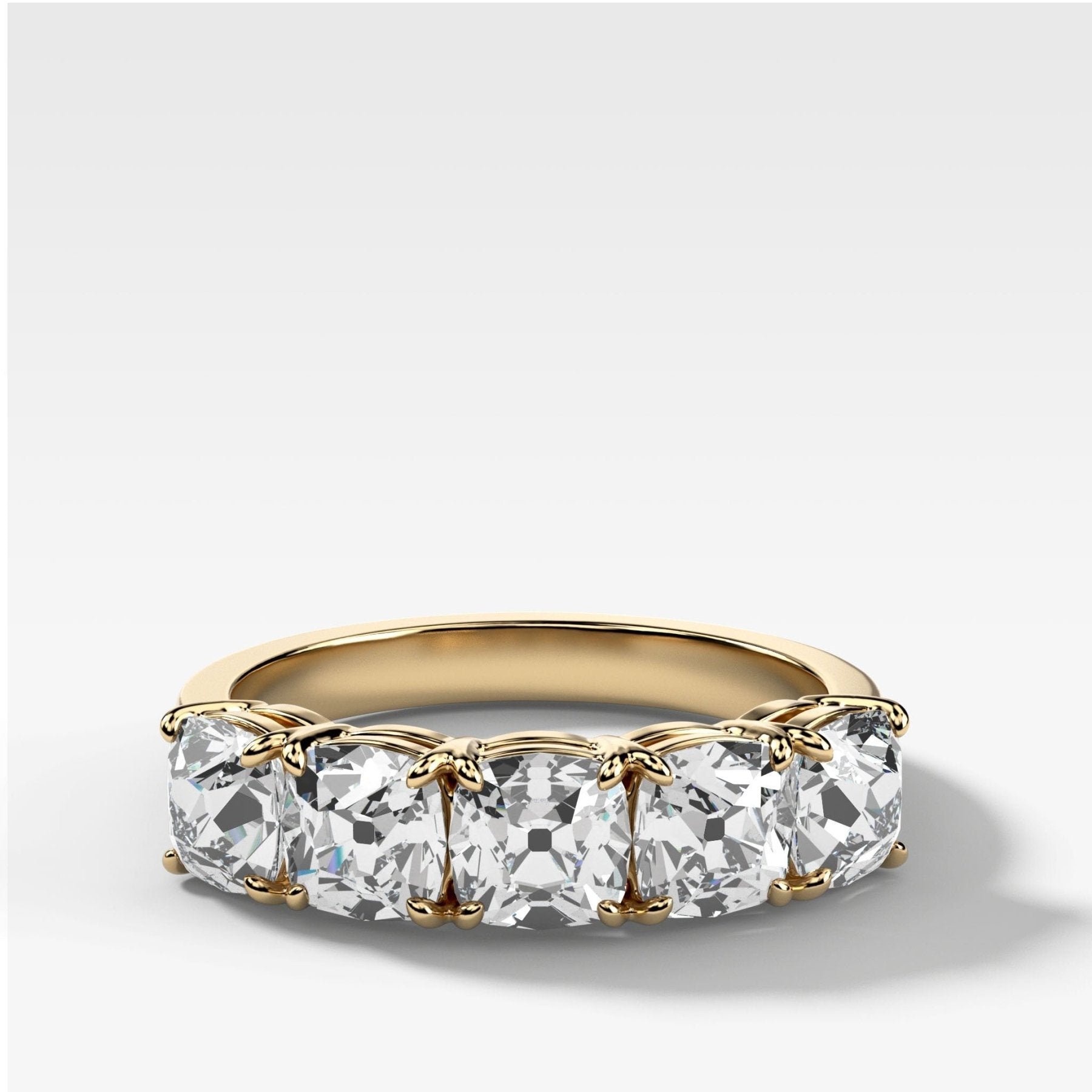 Five Stone Claw Set Diamond Wedding Band with Old Mine Cuts