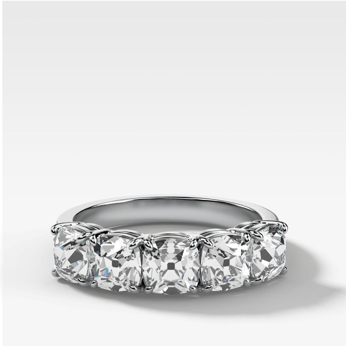 Five Stone Claw Set Diamond Wedding Band with Old Mine Cuts - GOODSTONE