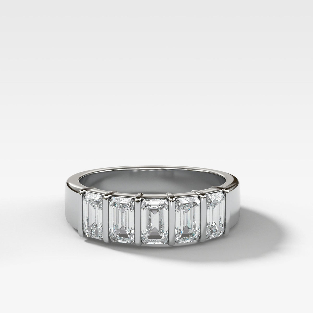 Five Stone Emerald Cut Diamond Wedding Band - GOODSTONE