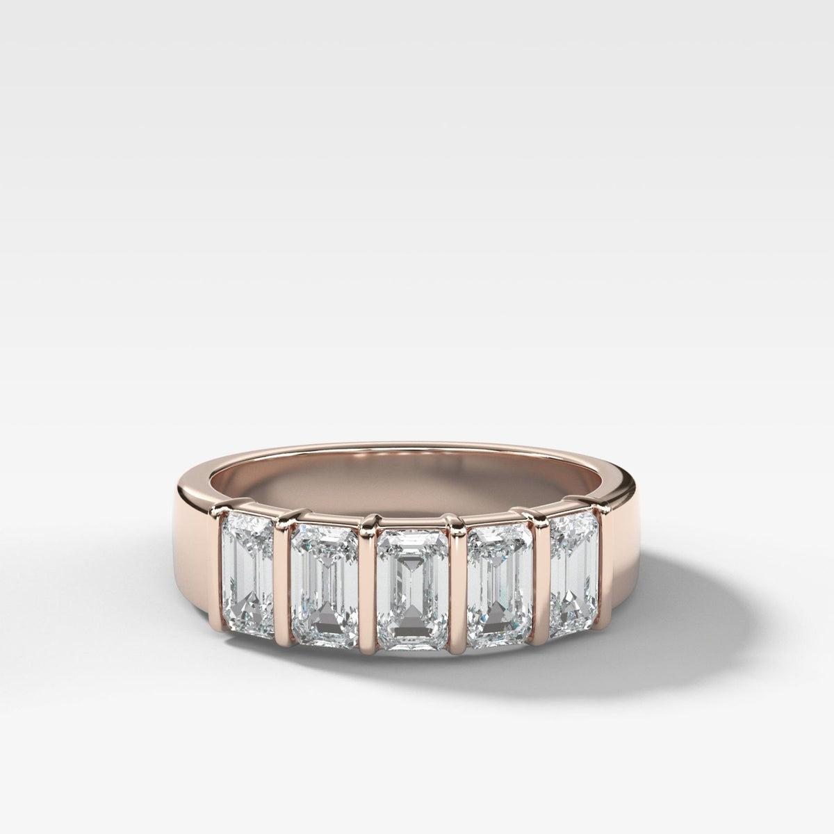 Five Stone Emerald Cut Diamond Wedding Band - GOODSTONE