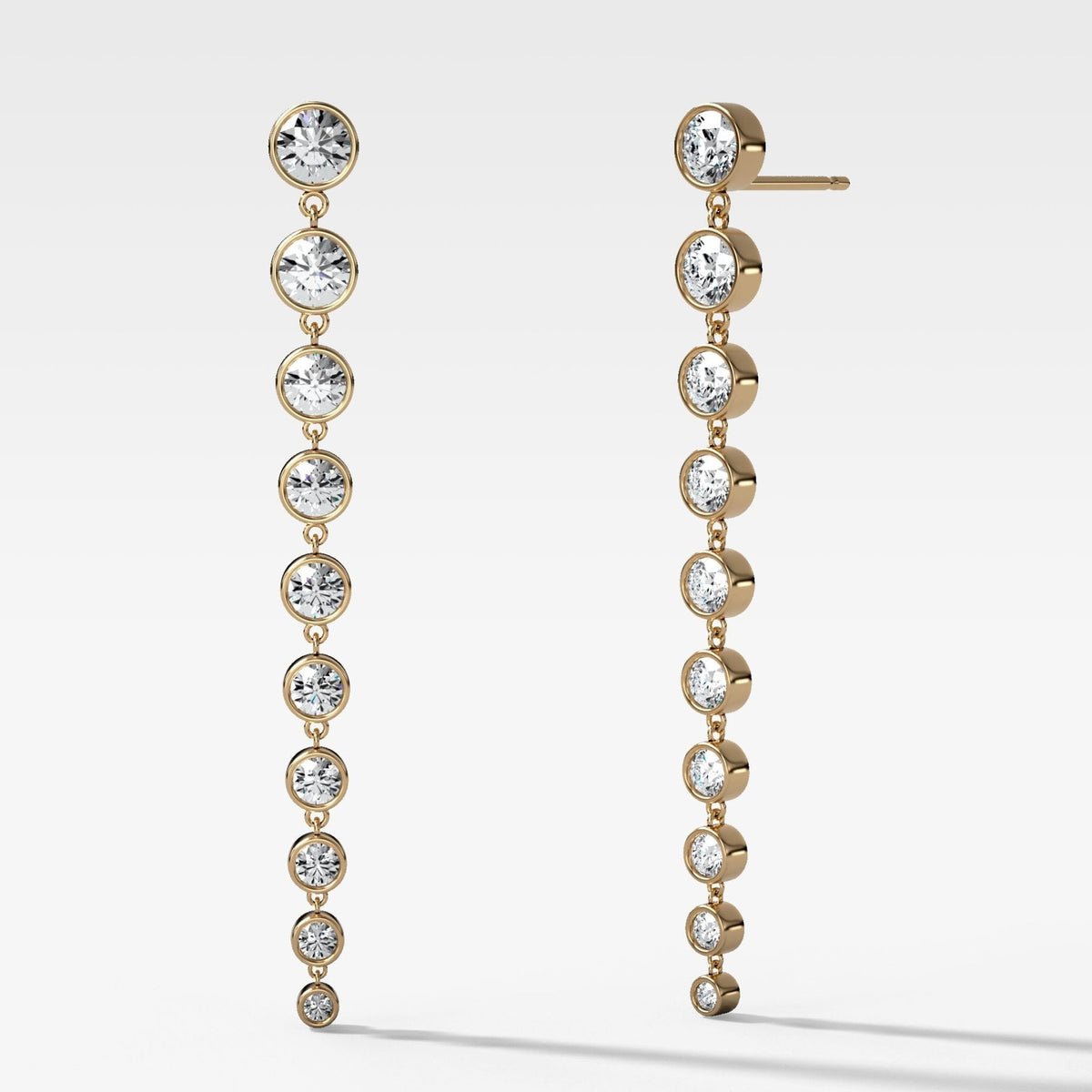 Graduated Bezel Round Diamond Drop Earrings - GOODSTONE