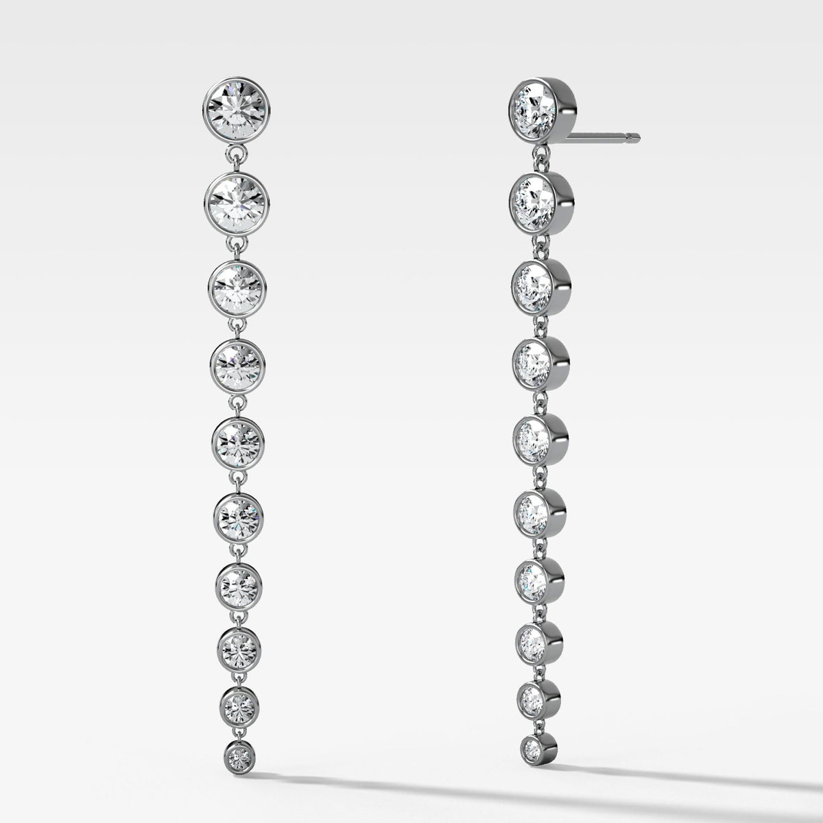 Graduated Bezel Round Diamond Drop Earrings - GOODSTONE