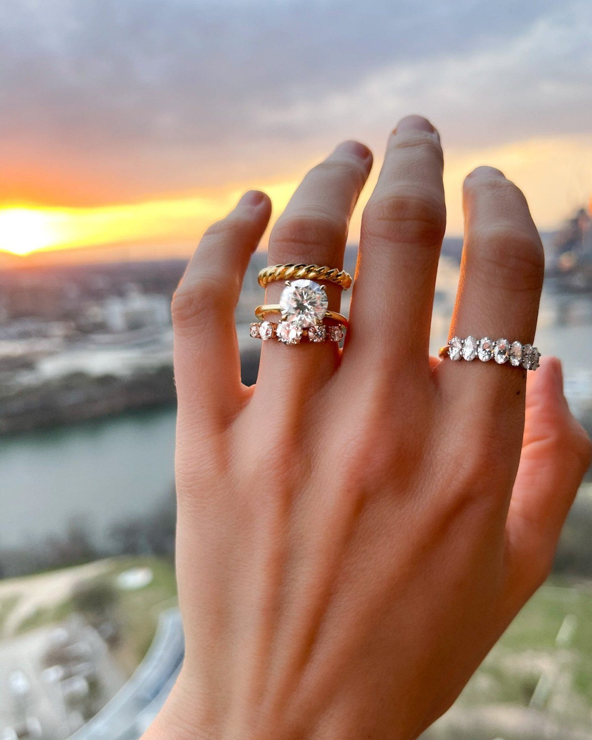 Graduated Five Stone Wedding Band with Old Euro Cut Diamonds - GOODSTONE