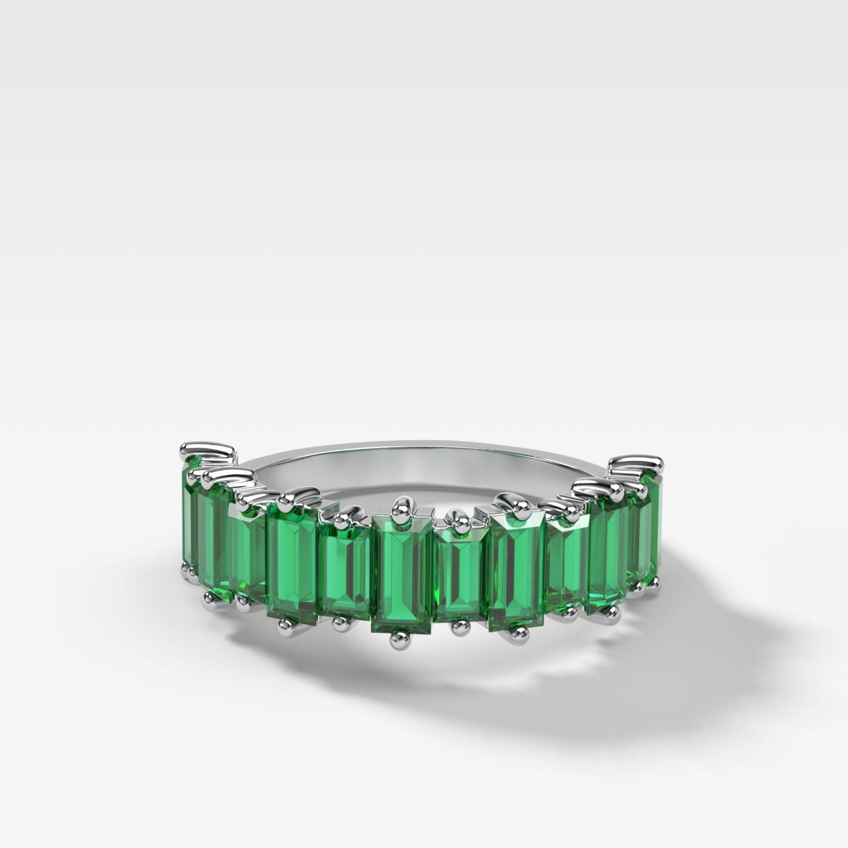 Green Emerald Baguette Wedding Band - GOODSTONE