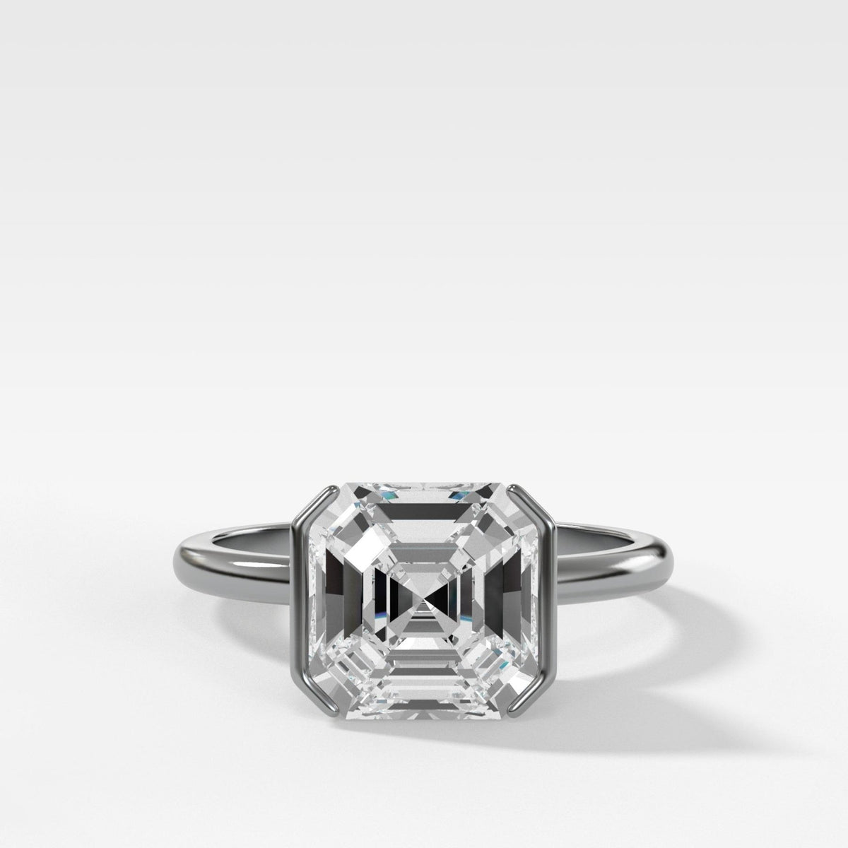 Half Bezel Solitaire Engagement Ring With Asscher Cut Diamond - GOODSTONE