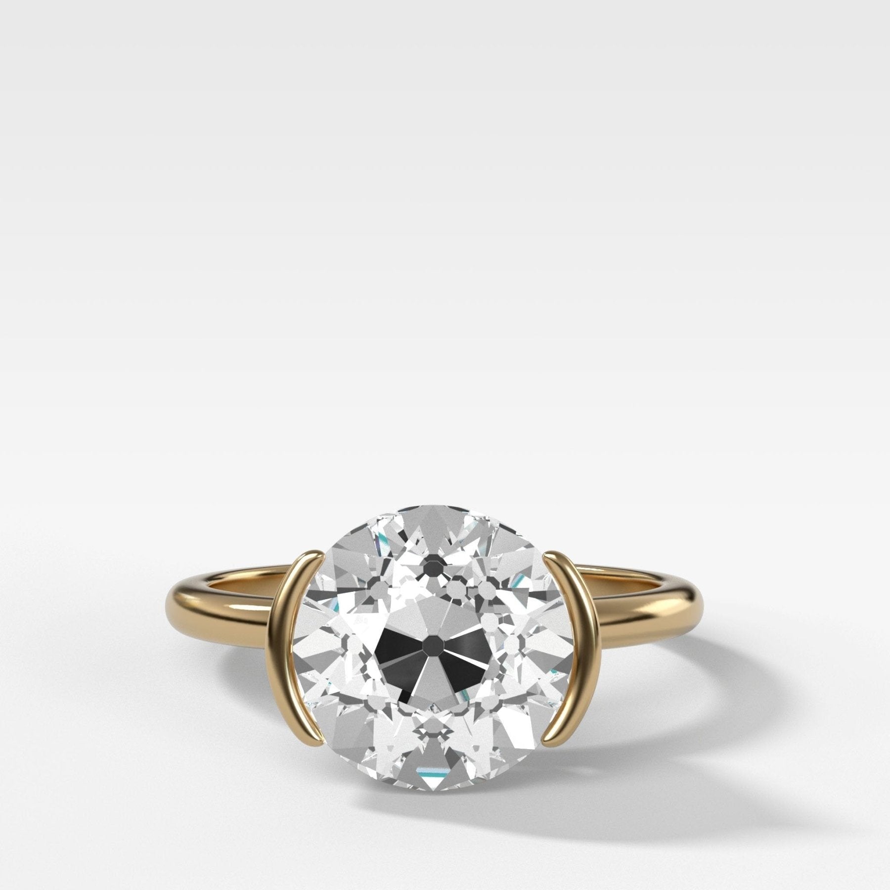 Half Bezel Solitaire Engagement Ring With Old Euro Cut Diamond - GOODSTONE