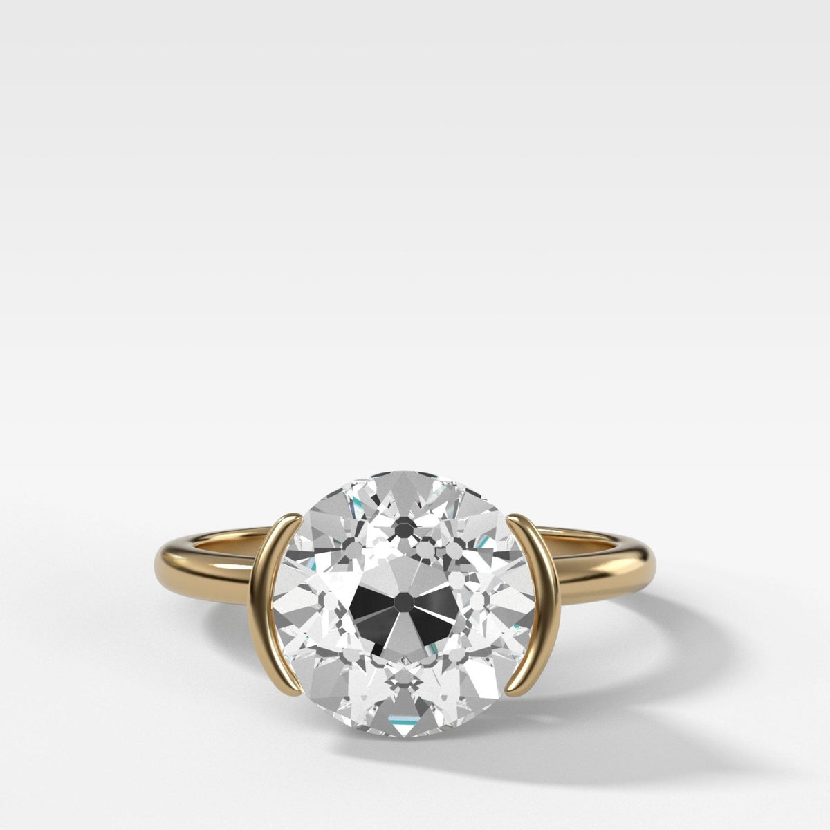 Half Bezel Solitaire Engagement Ring With Old Euro Cut Diamond - GOODSTONE