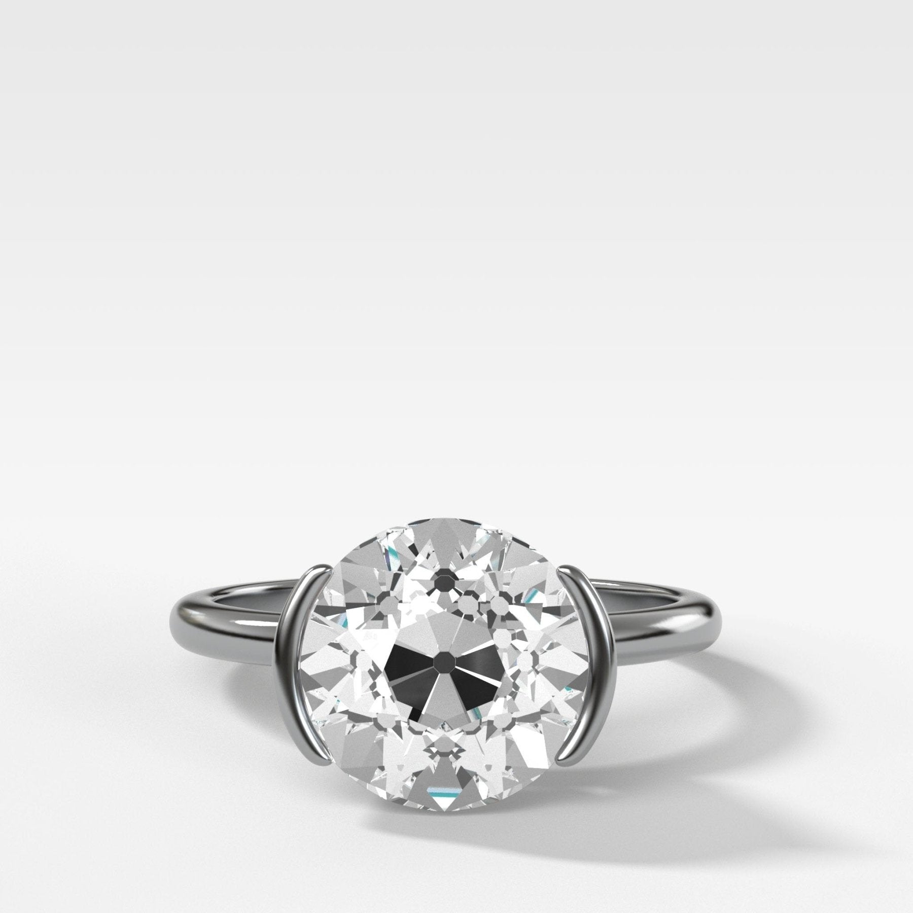 Half Bezel Solitaire Engagement Ring With Old Euro Cut Diamond - GOODSTONE