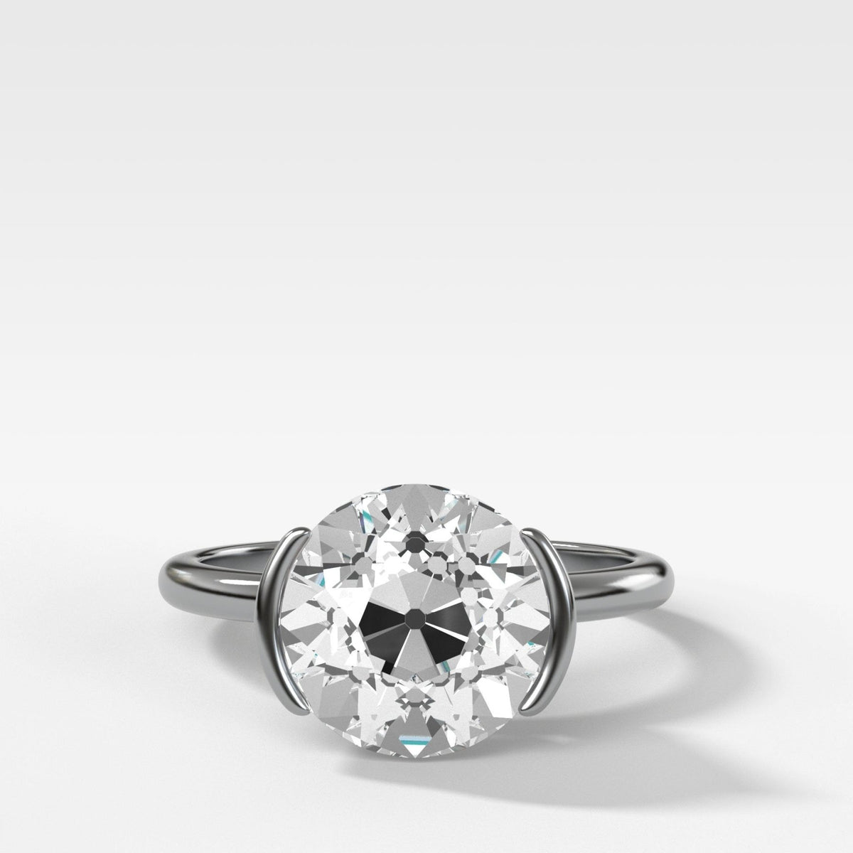 Half Bezel Solitaire Engagement Ring With Old Euro Cut Diamond - GOODSTONE