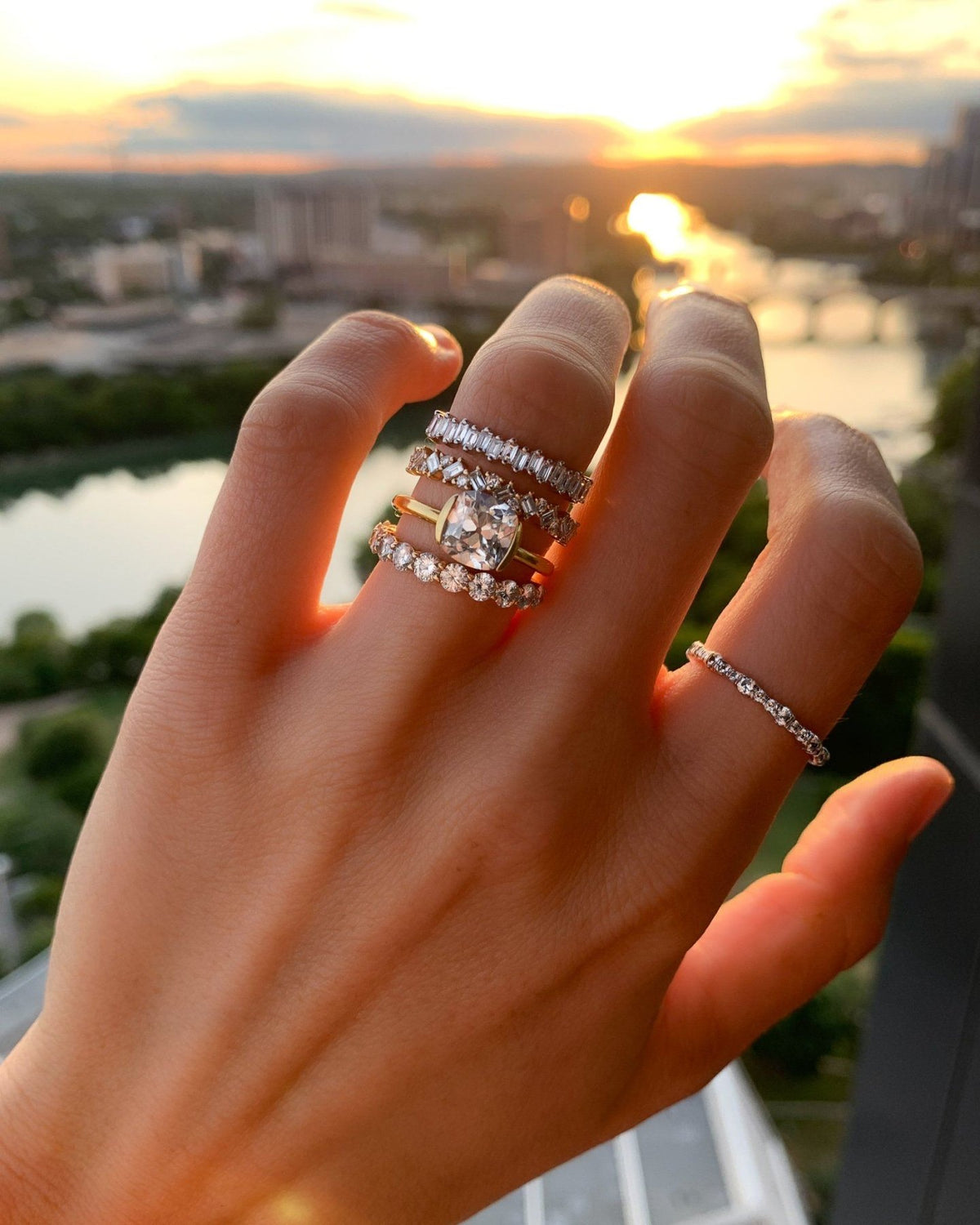 Half Bezel Solitaire Engagement Ring With Old Mine Cut Diamond - GOODSTONE