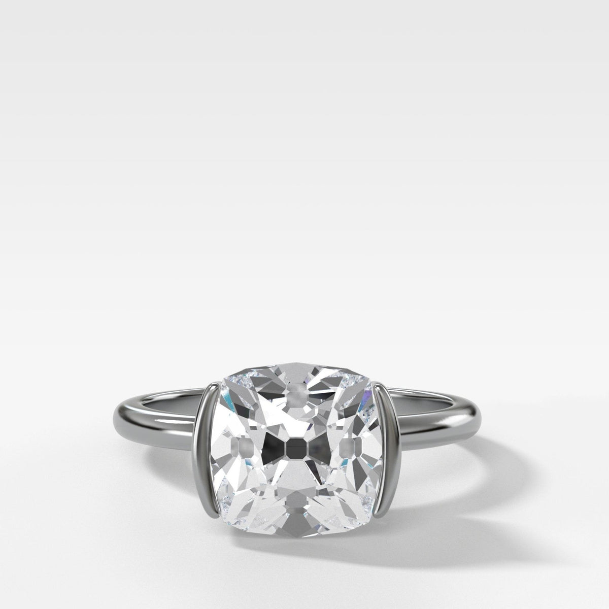 Half Bezel Solitaire Engagement Ring With Old Mine Cut Diamond - GOODSTONE