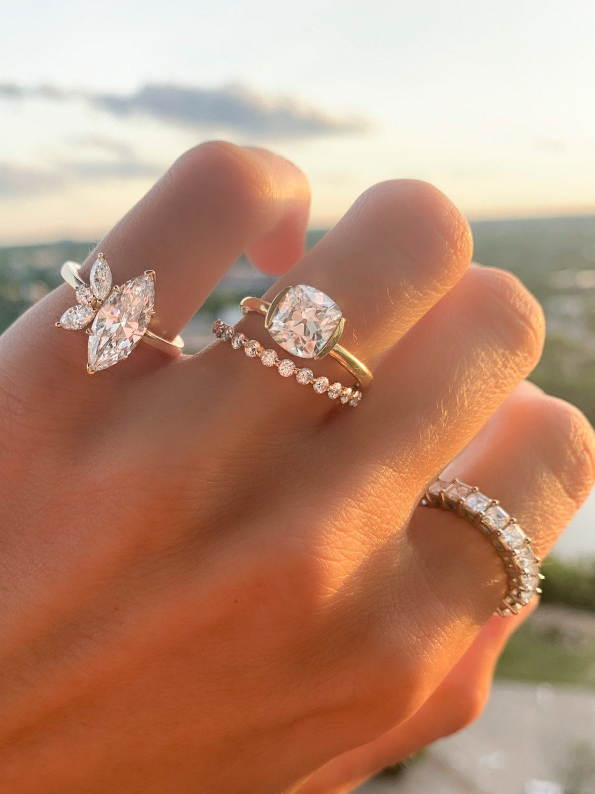 Half Bezel Solitaire Engagement Ring With Old Mine Cut Diamond - GOODSTONE