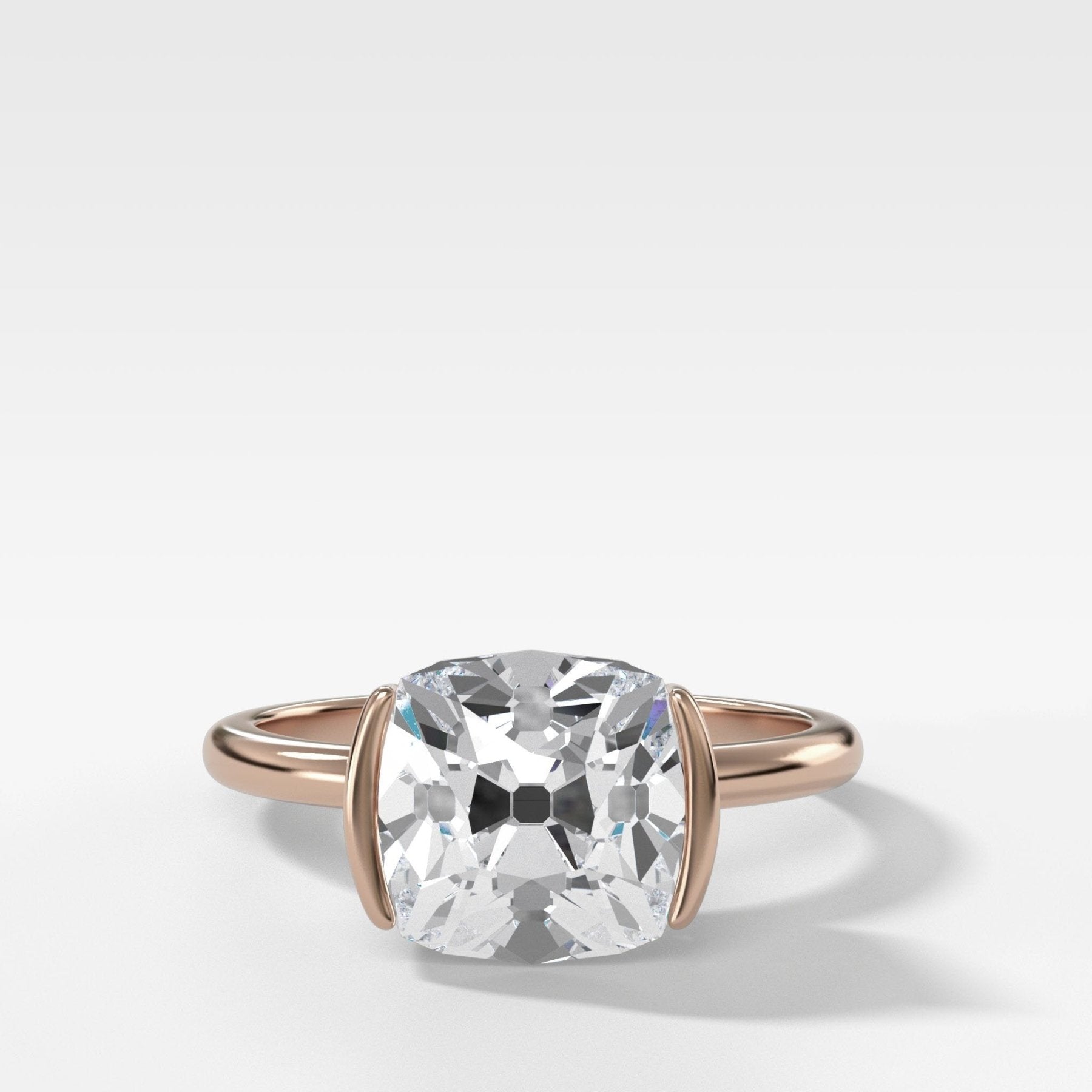 Half Bezel Solitaire Engagement Ring With Old Mine Cut Diamond - GOODSTONE