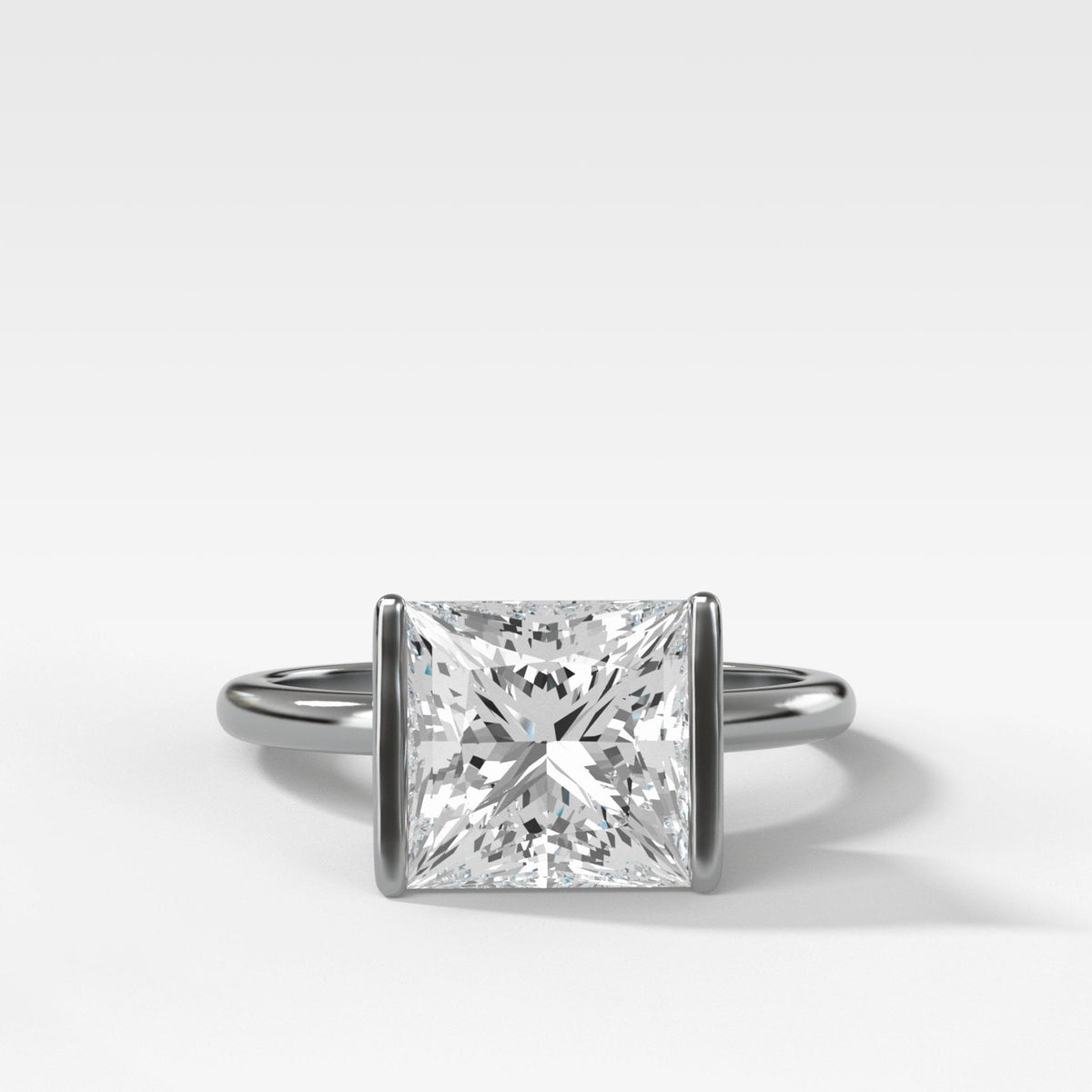 Half Bezel Solitaire Engagement Ring With Princess Cut Diamond - GOODSTONE