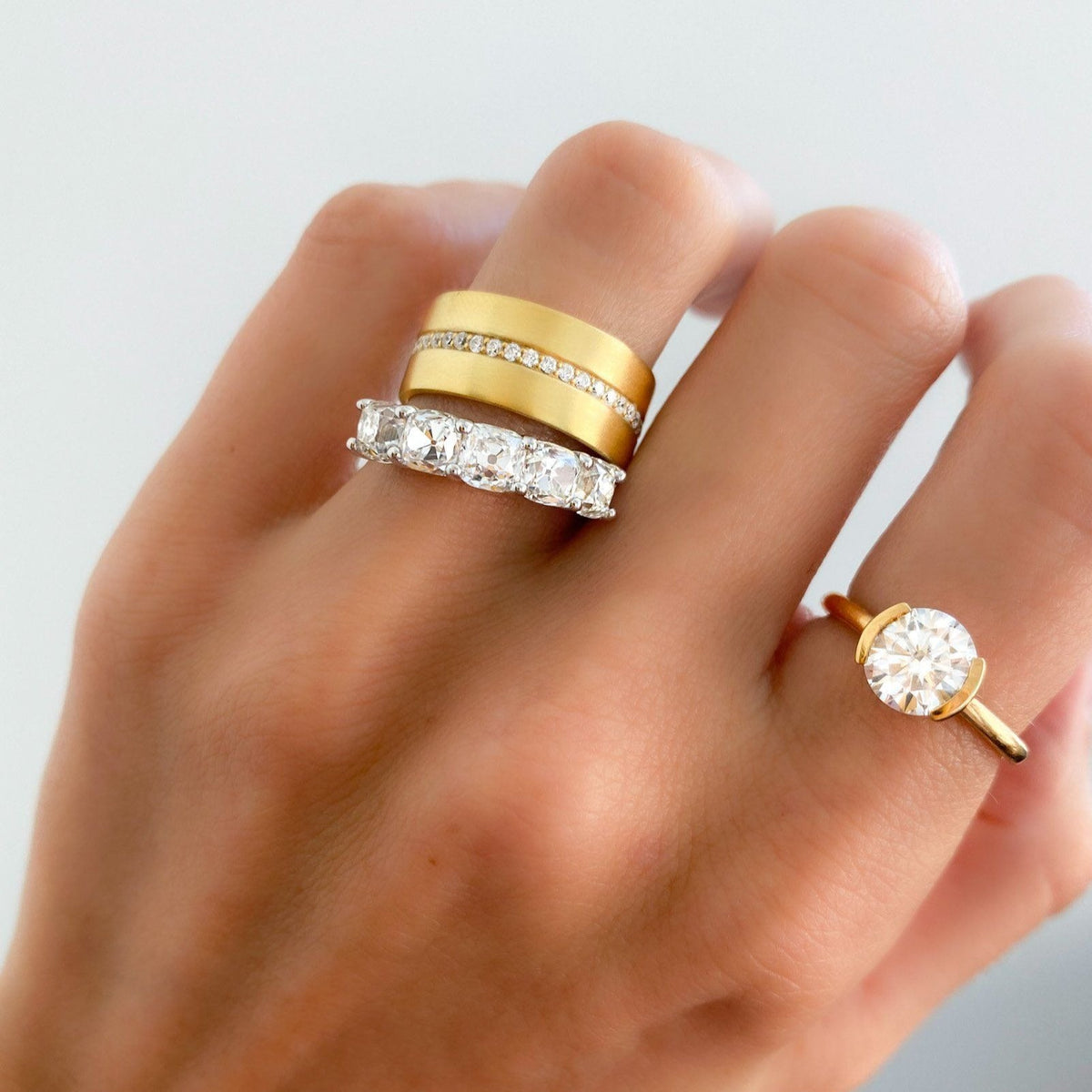 Half Bezel Solitaire Engagement Ring With Round Cut Diamond - GOODSTONE