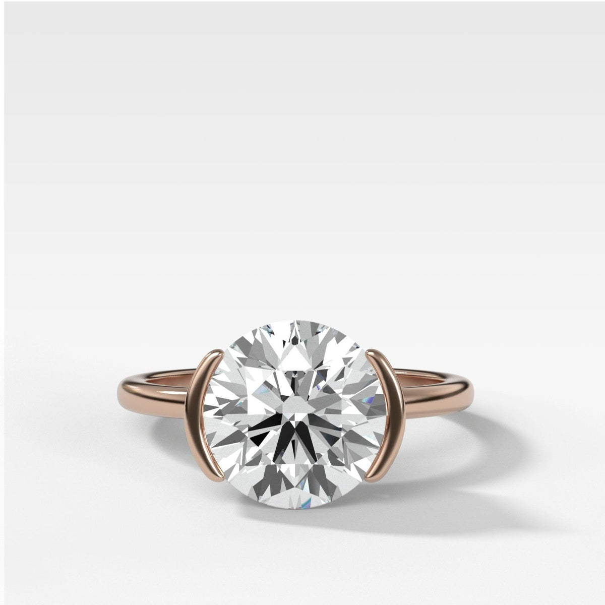 Half Bezel Solitaire Engagement Ring With Round Cut Diamond - GOODSTONE