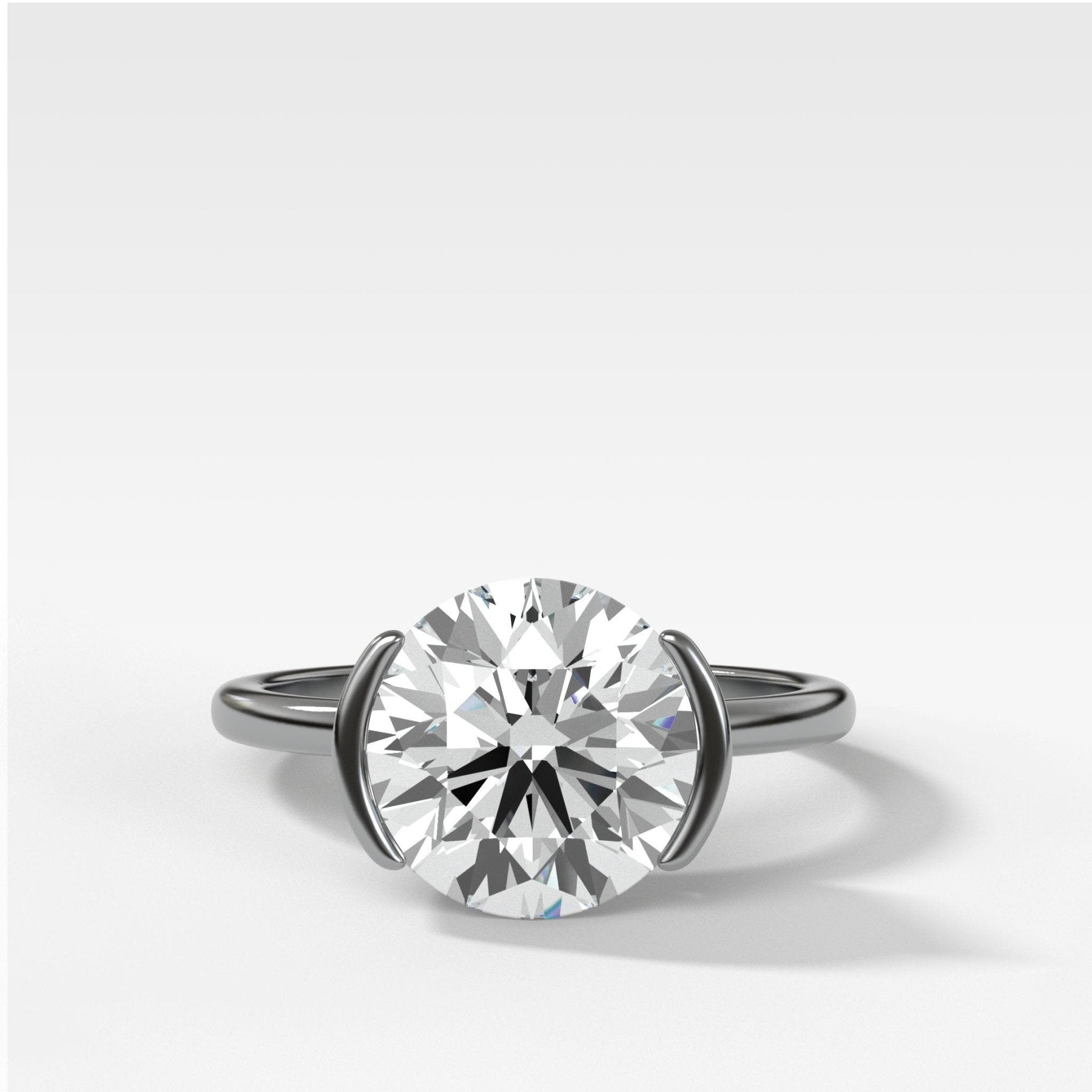 Half Bezel Solitaire Engagement Ring With Round Cut Diamond - GOODSTONE