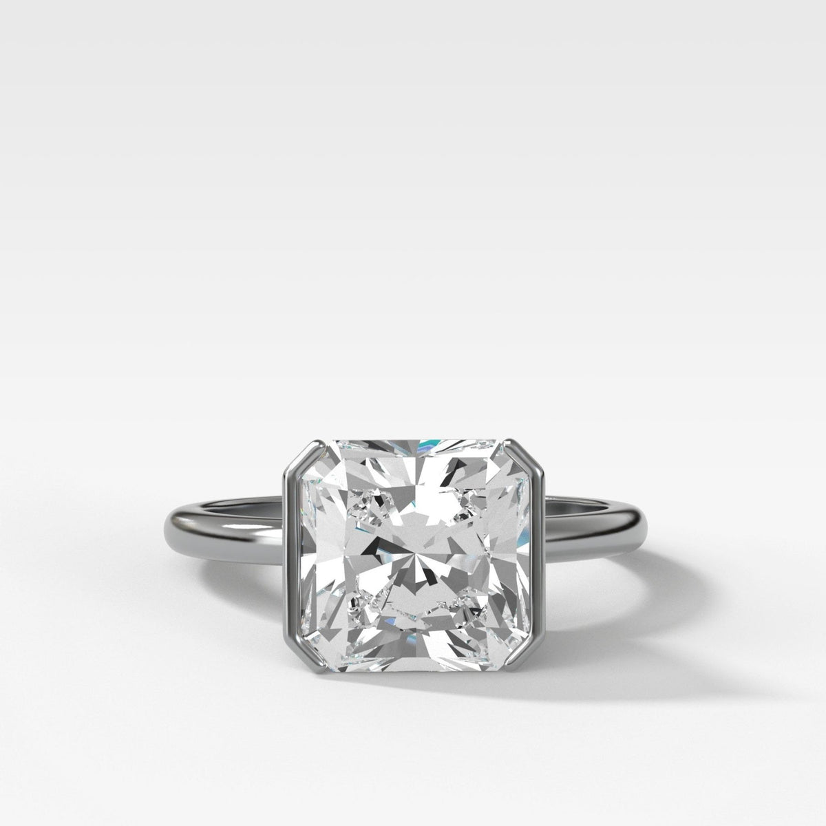 Half Bezel Solitaire Engagement Ring With Square Radiant Cut Diamond - GOODSTONE