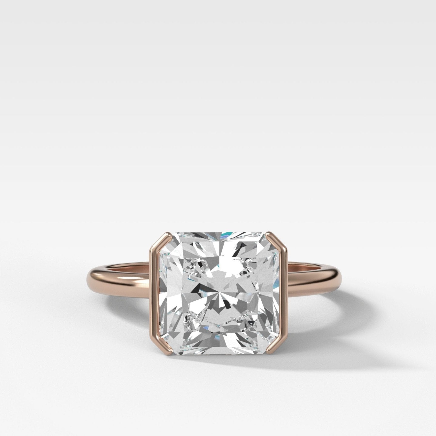 Half Bezel Solitaire Engagement Ring With Square Radiant Cut Diamond - GOODSTONE