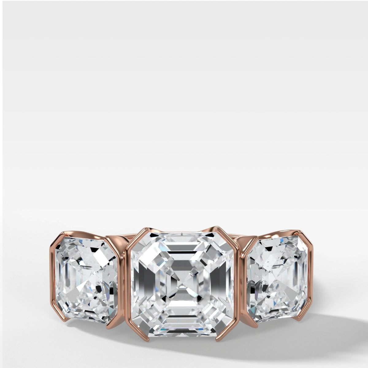 Half Bezel Triad Engagement Ring With Asscher Cut Diamonds - GOODSTONE