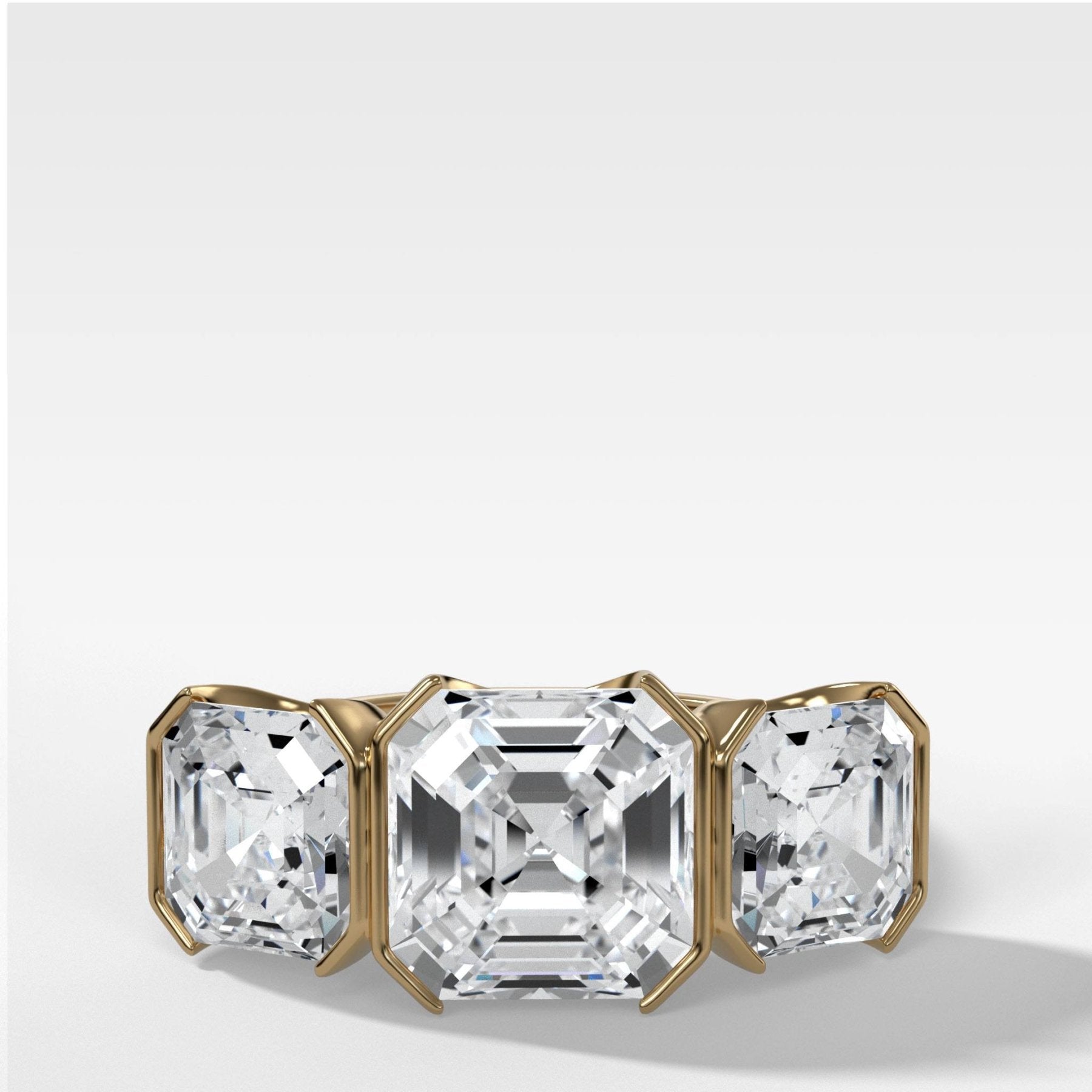 Half Bezel Triad Engagement Ring With Asscher Cut Diamonds - GOODSTONE