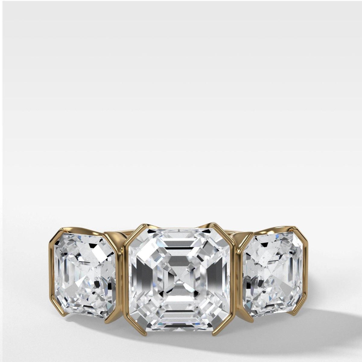 Half Bezel Triad Engagement Ring With Asscher Cut Diamonds - GOODSTONE