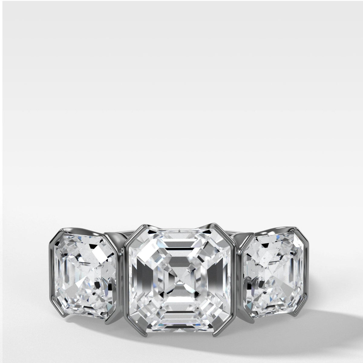 Half Bezel Triad Engagement Ring With Asscher Cut Diamonds - GOODSTONE