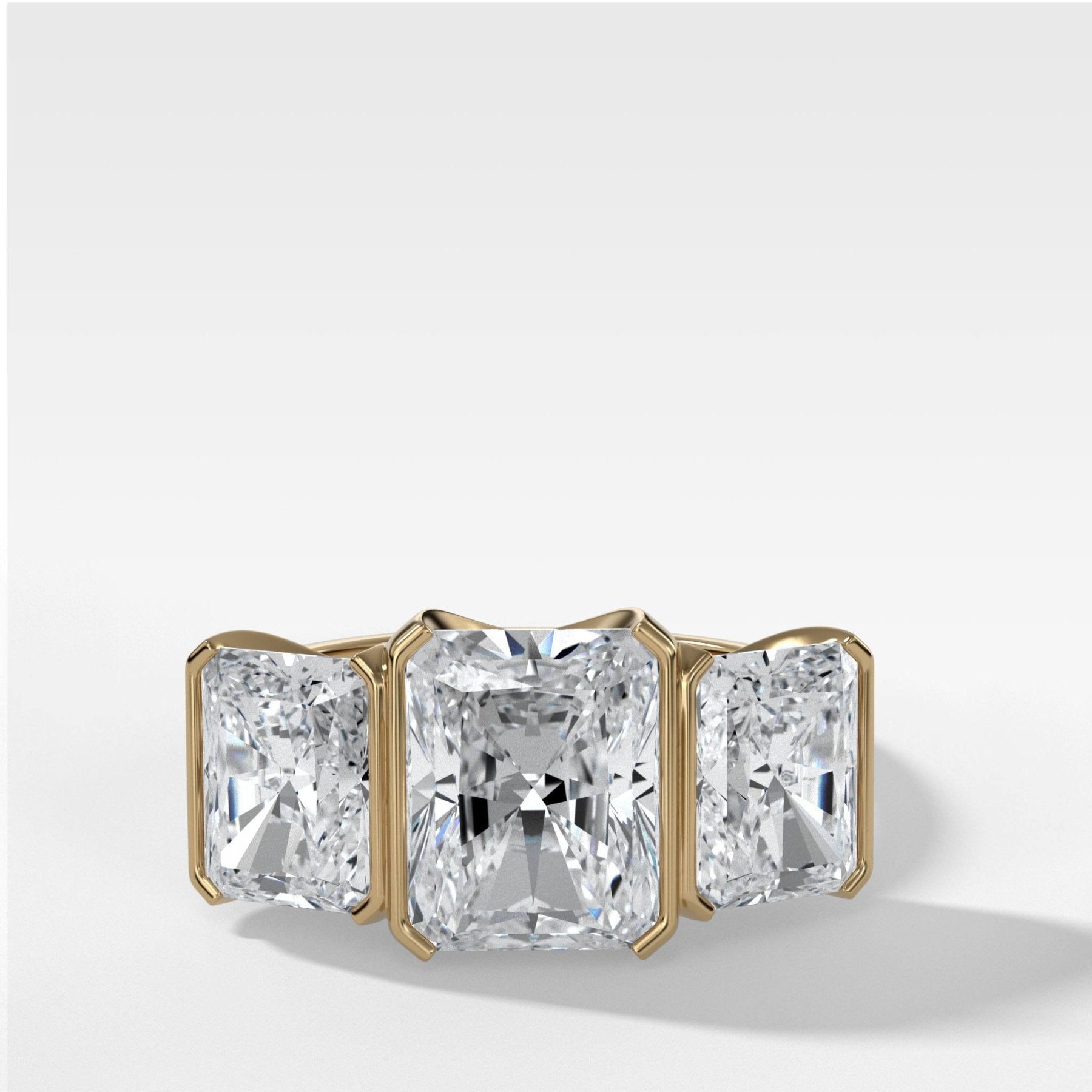 Half Bezel Triad Engagement Ring With Elongated Radiant Cut Diamonds - GOODSTONE