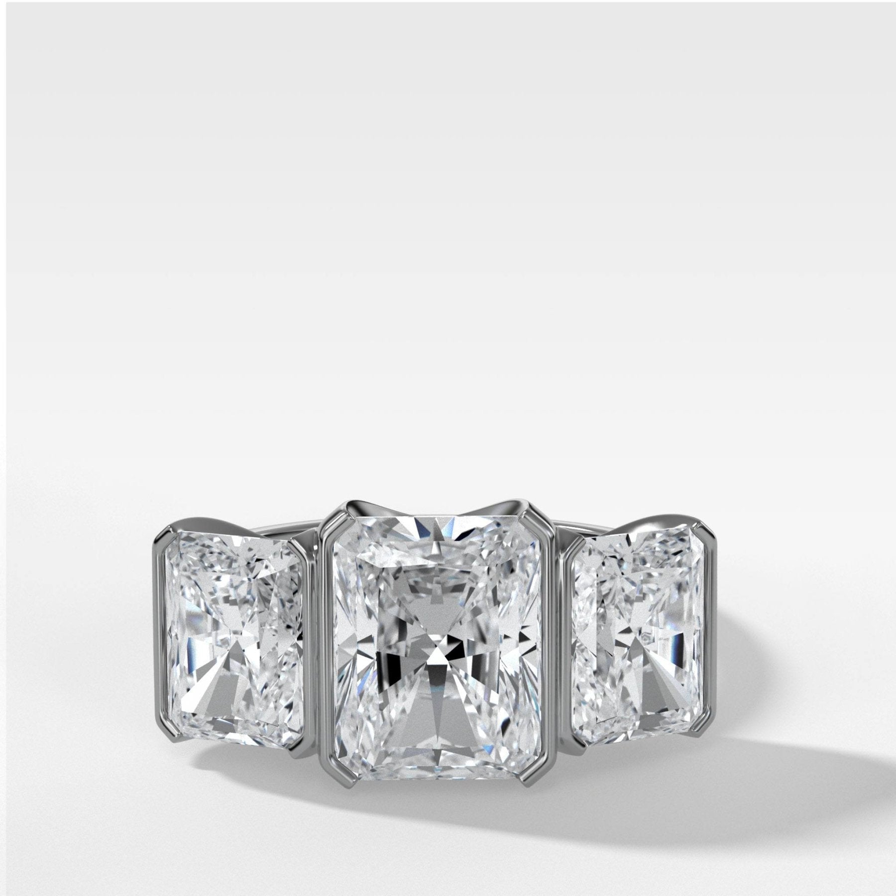 Half Bezel Triad Engagement Ring With Elongated Radiant Cut Diamonds - GOODSTONE