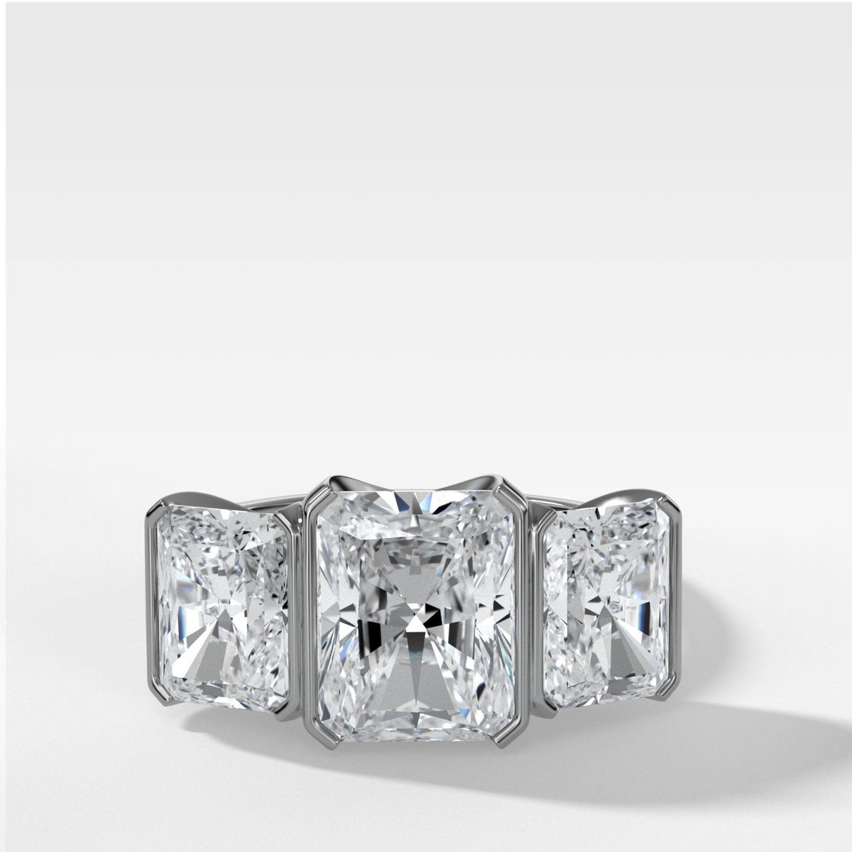 Half Bezel Triad Engagement Ring With Elongated Radiant Cut Diamonds - GOODSTONE