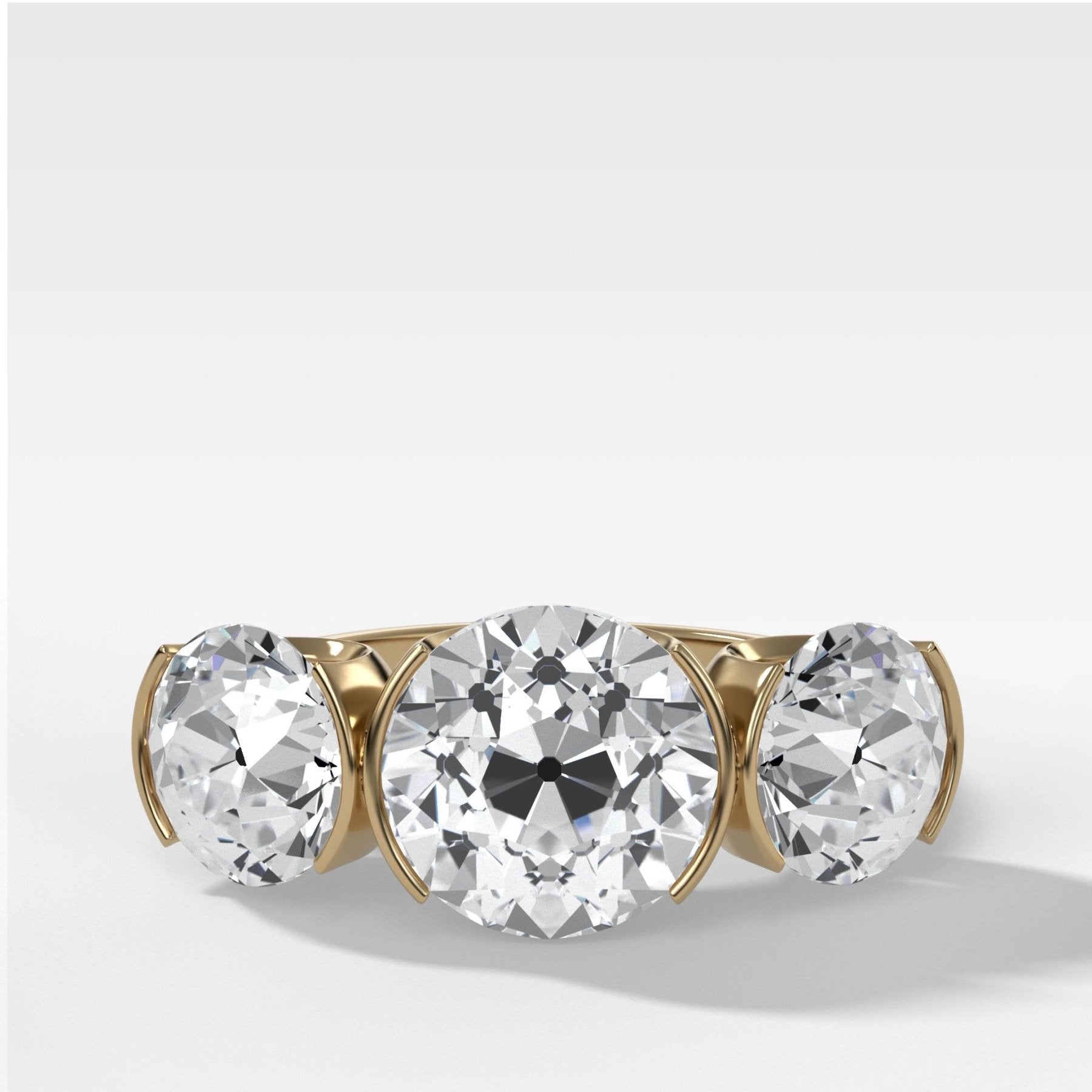 Half Bezel Triad Engagement Ring With Old Euro Cut Diamonds - GOODSTONE