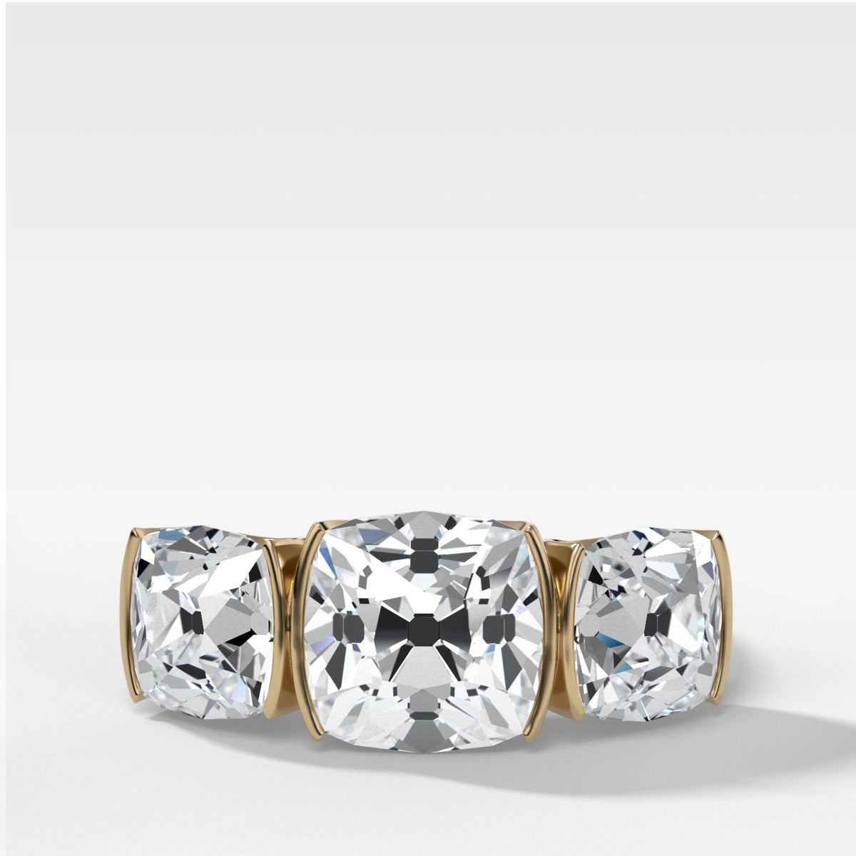 Half Bezel Triad Engagement Ring With Old Mine Cut Diamonds - GOODSTONE