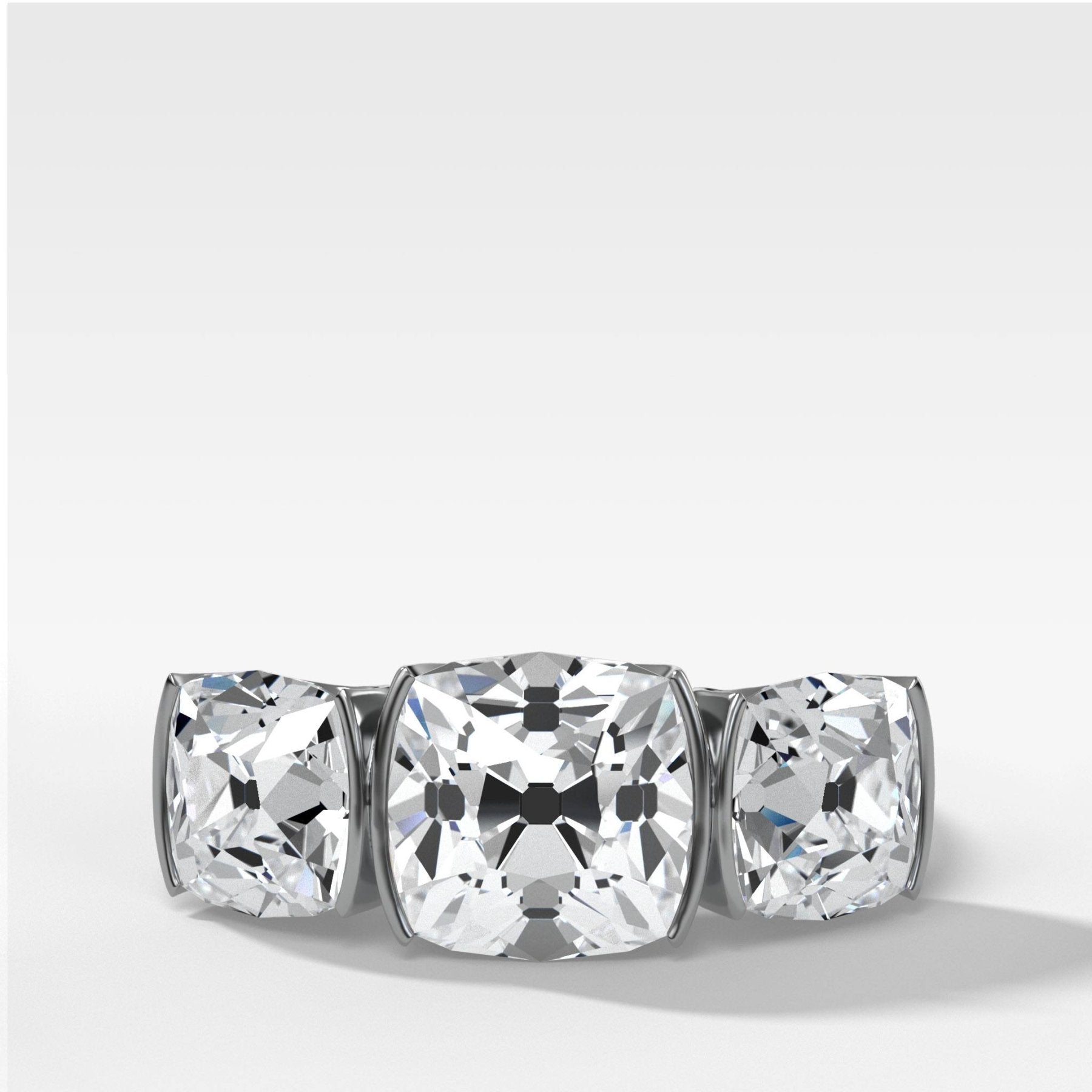 Half Bezel Triad Engagement Ring With Old Mine Cut Diamonds - GOODSTONE