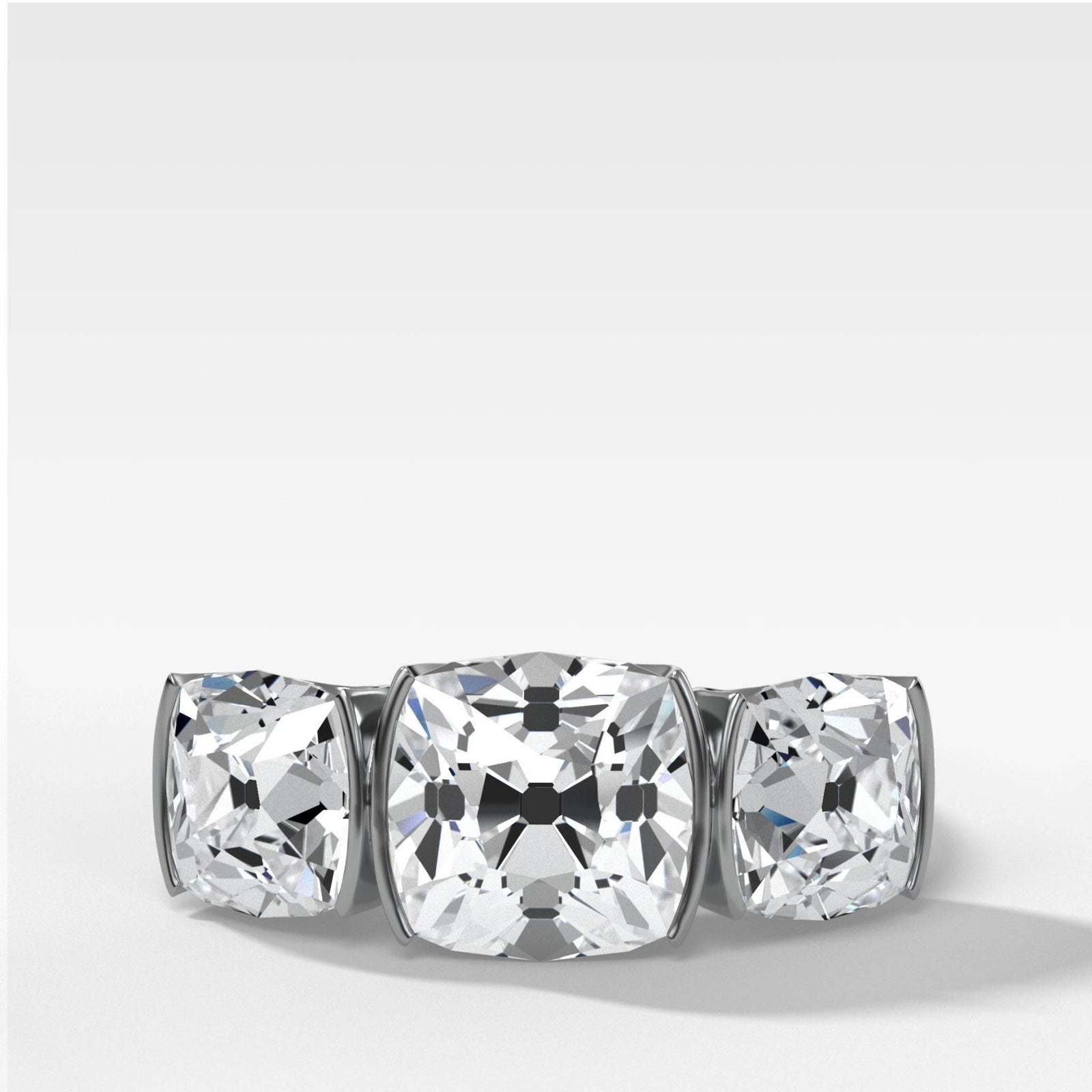 Half Bezel Triad Engagement Ring With Old Mine Cut Diamonds - GOODSTONE