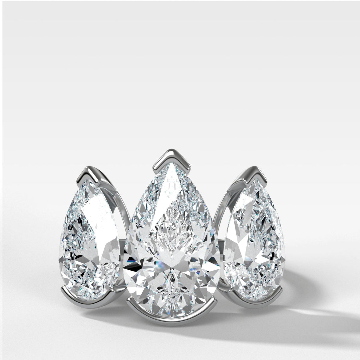 Half Bezel Triad Engagement Ring With Pear Cut Diamonds - GOODSTONE