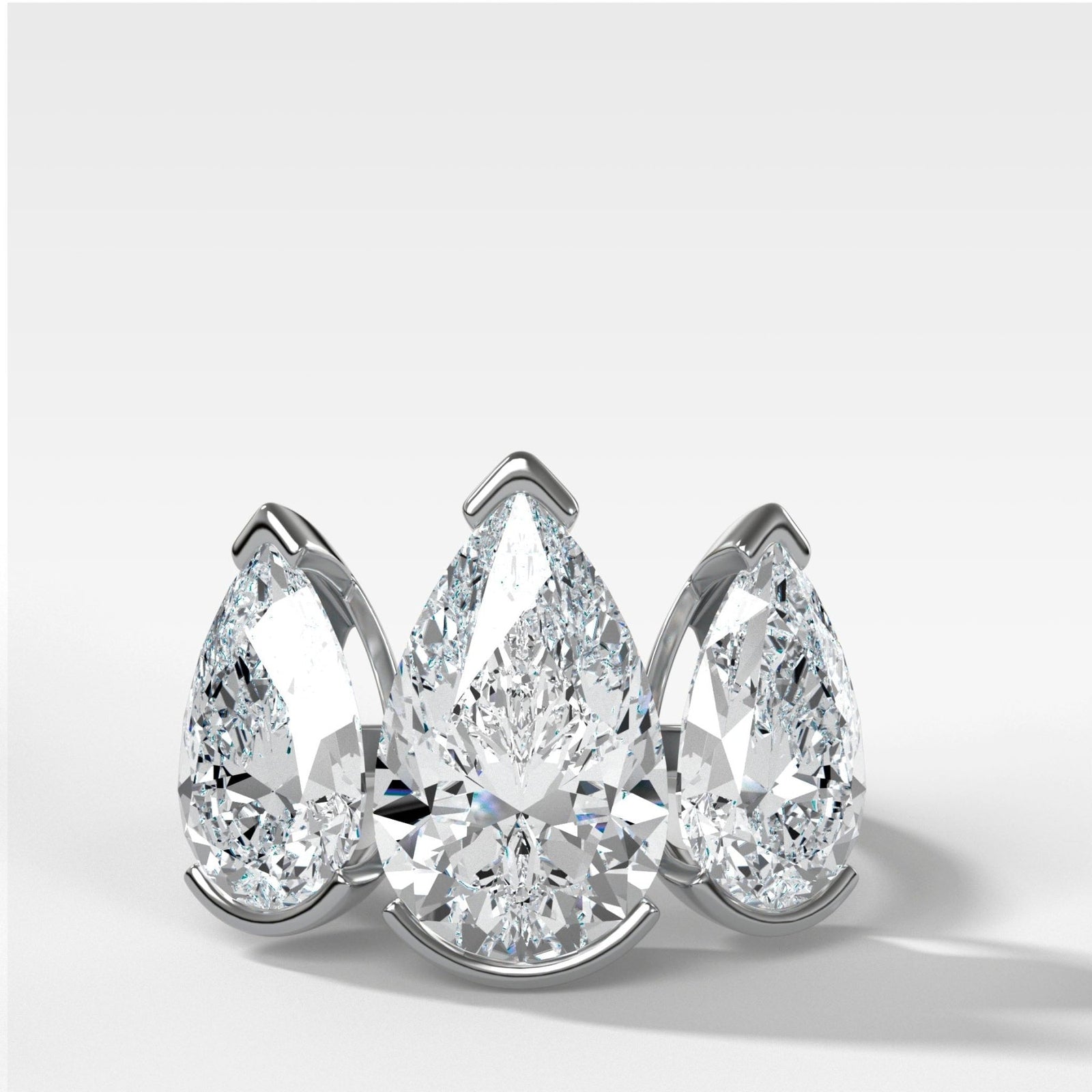 Half Bezel Triad Engagement Ring With Pear Cut Diamonds - GOODSTONE