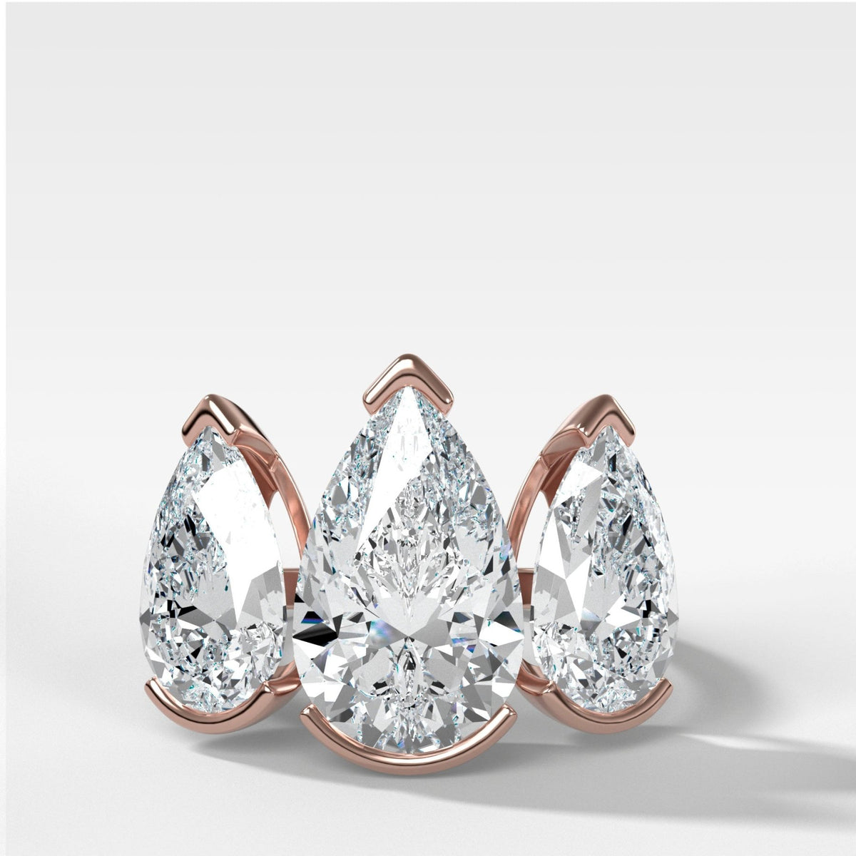Half Bezel Triad Engagement Ring With Pear Cut Diamonds - GOODSTONE