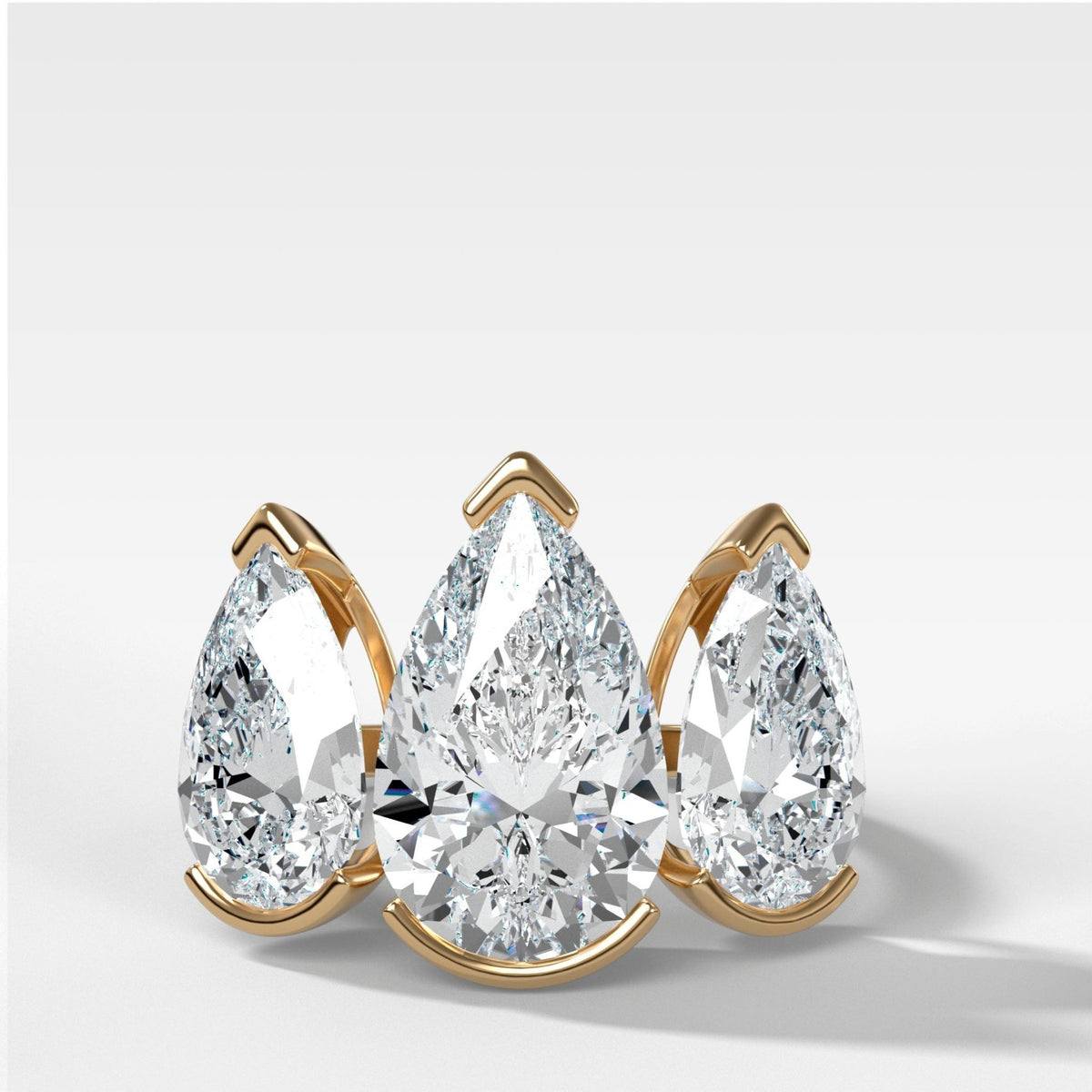 Half Bezel Triad Engagement Ring With Pear Cut Diamonds - GOODSTONE