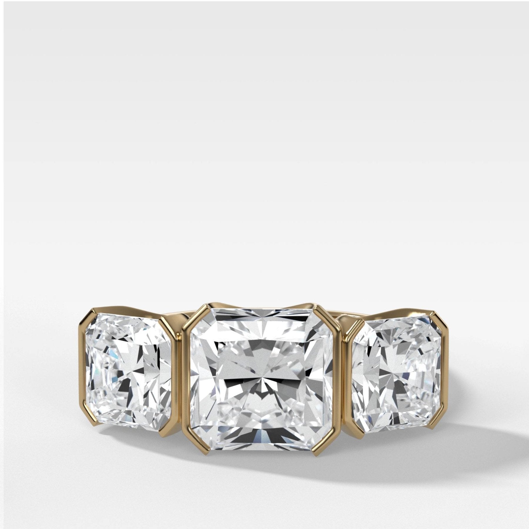 Half Bezel Triad Engagement Ring With Radiant Square Cut Diamonds - GOODSTONE