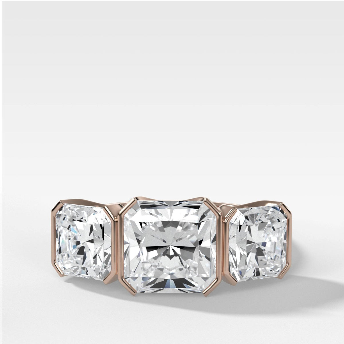 Half Bezel Triad Engagement Ring With Radiant Square Cut Diamonds - GOODSTONE