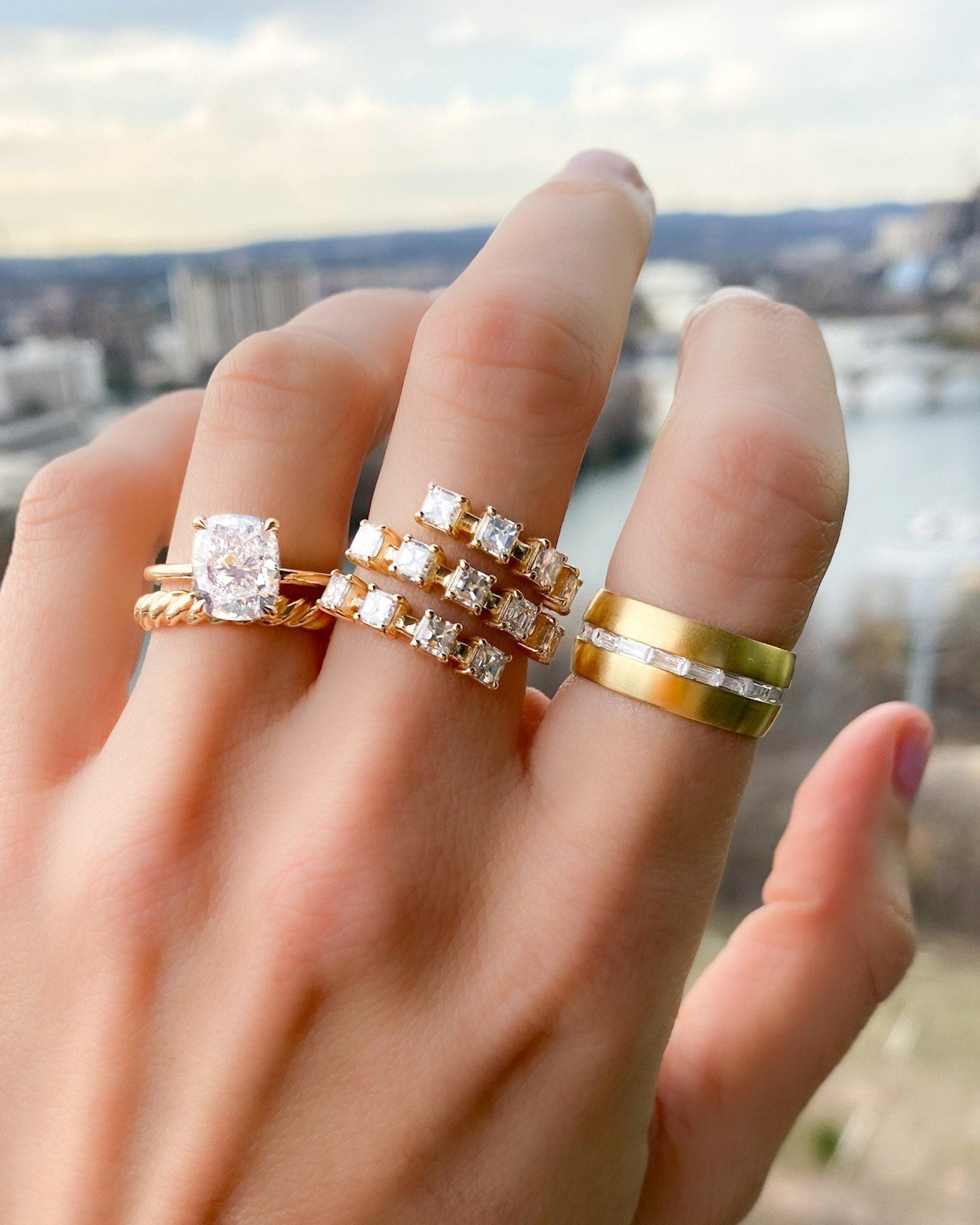 Wide Dome Diamond Baguette Eternity Band by Good Stone in Yellow Gold