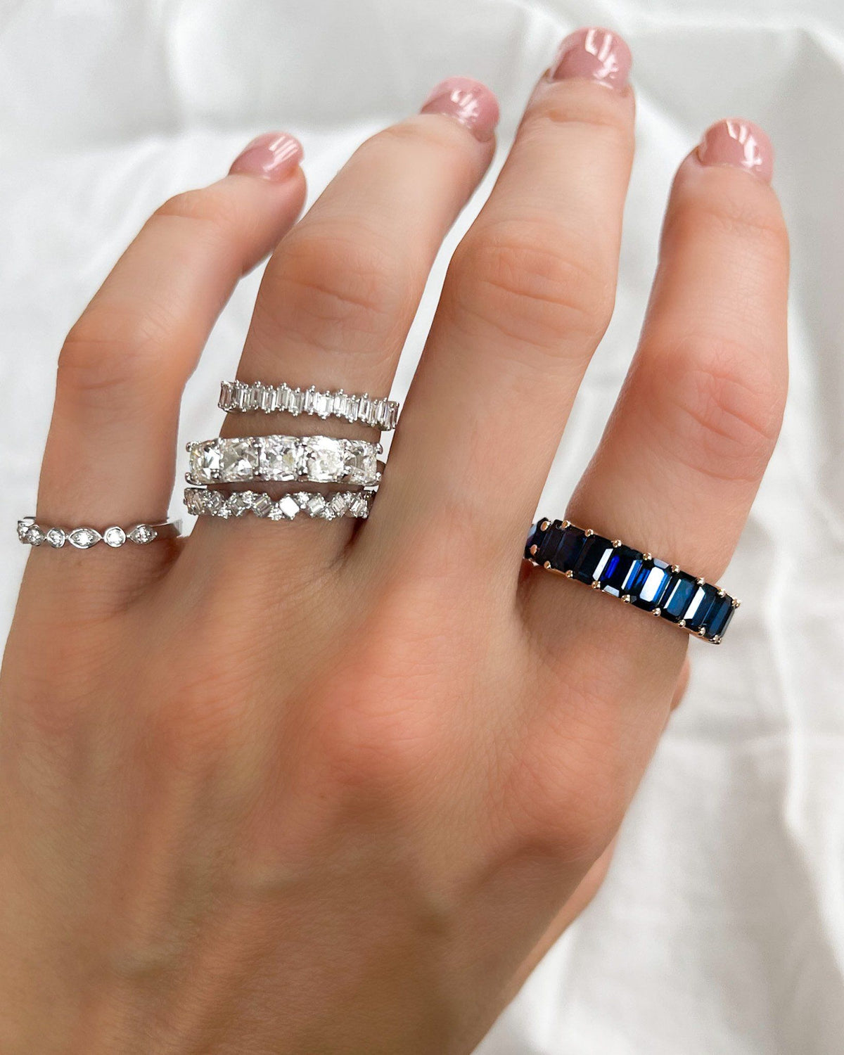 Scalloped Diamond Stacker Rings by Good Stone available in Gold and Platinum