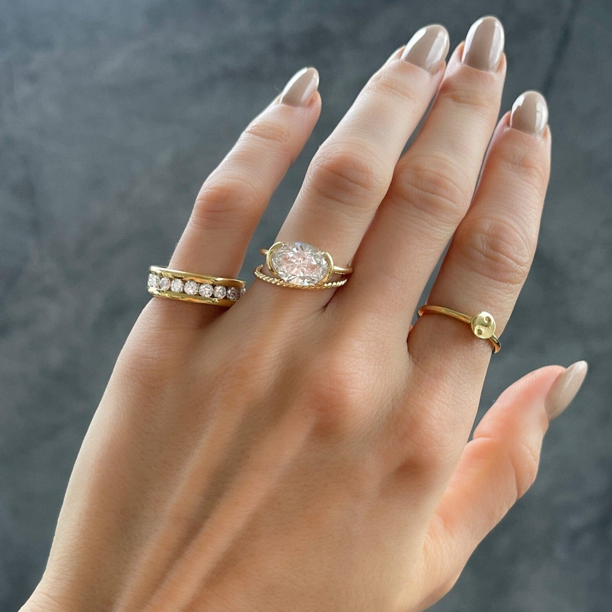3-Stone Channel Set Diamond Engagement Ring 18K White Gold: +$240