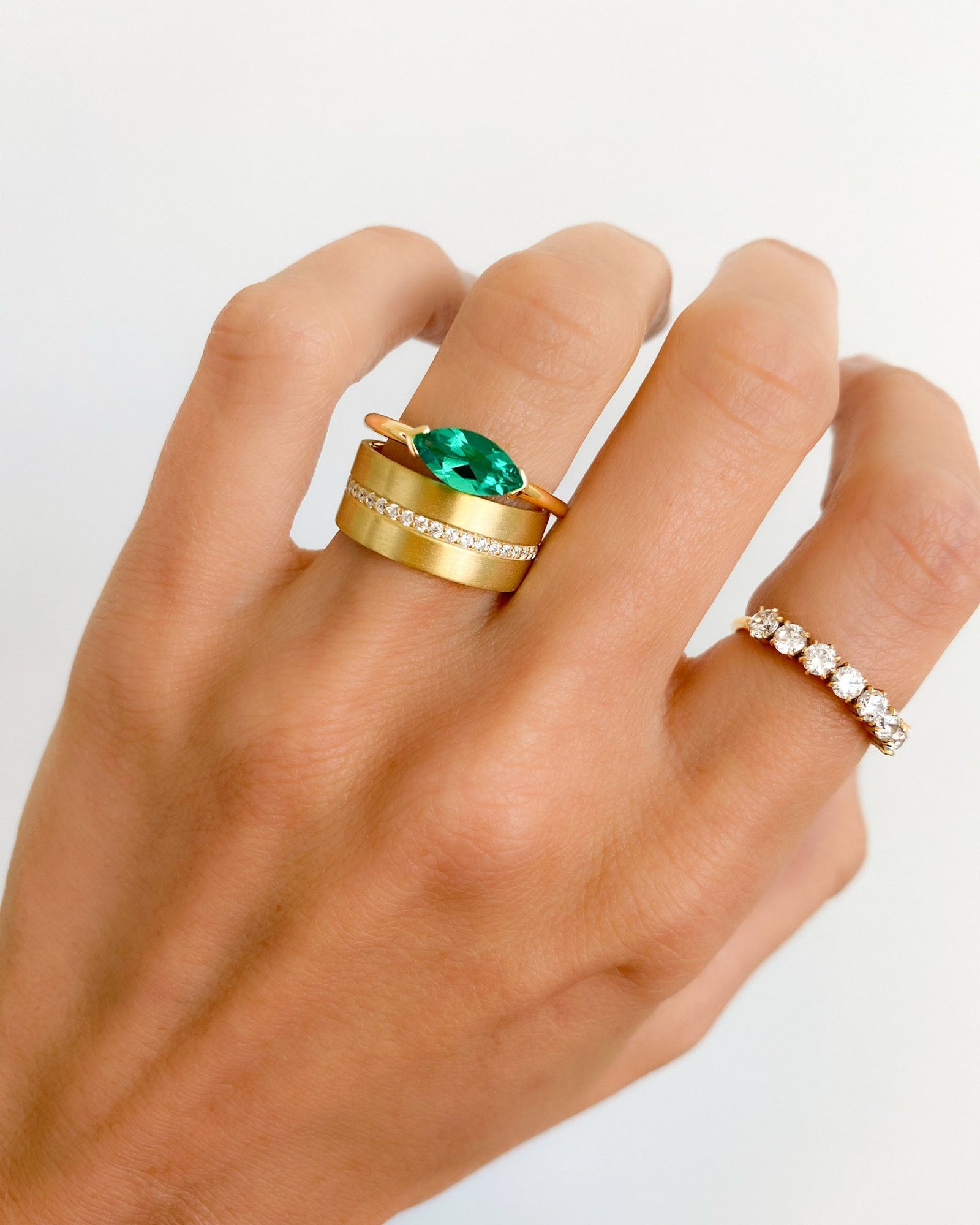 Wide Flat Diamond Pavé Eternity Band by Good Stone in Yellow Gold