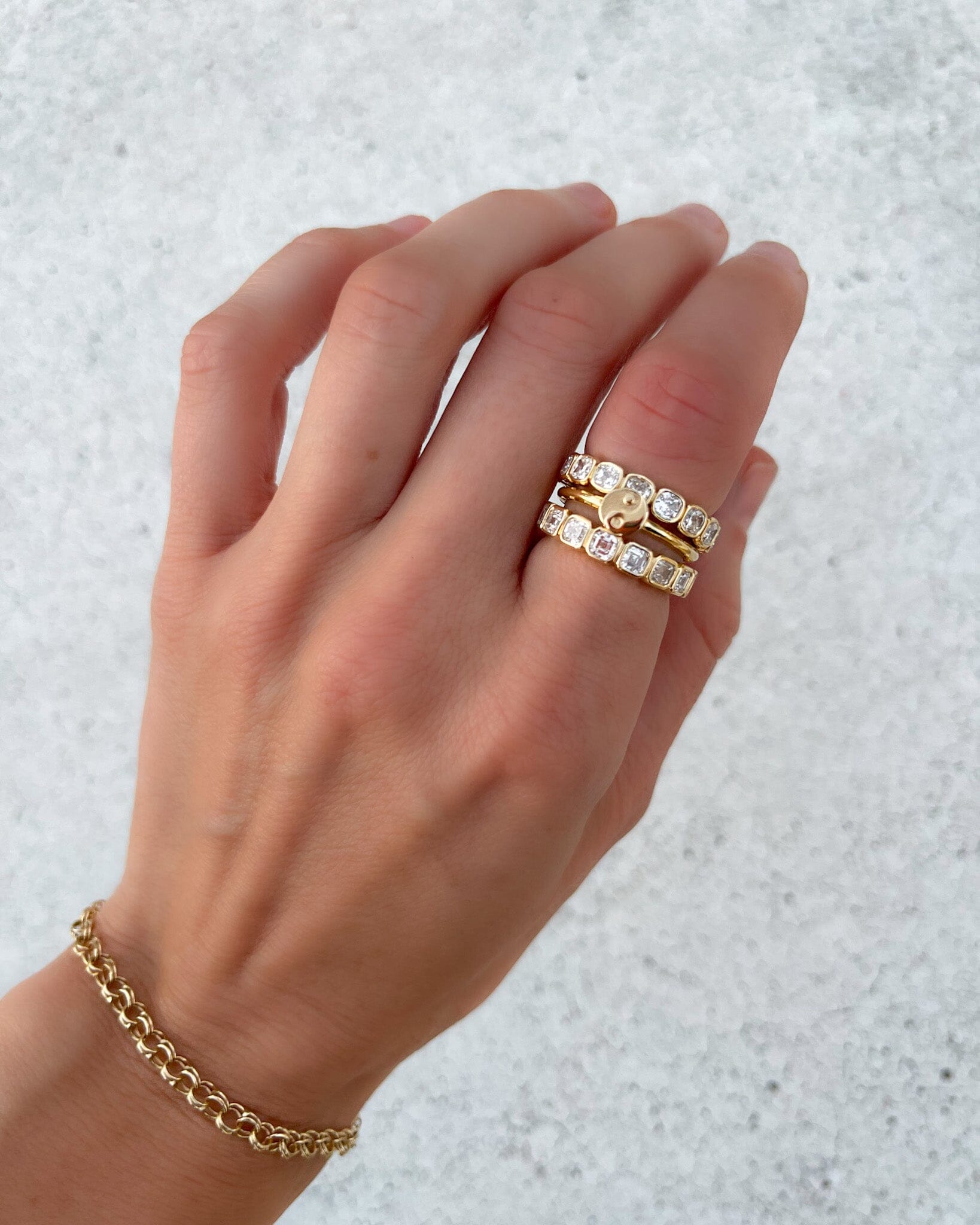 Midi Bezel Set Eternity Band With Asscher Cuts in Yellow Gold by Good Stone